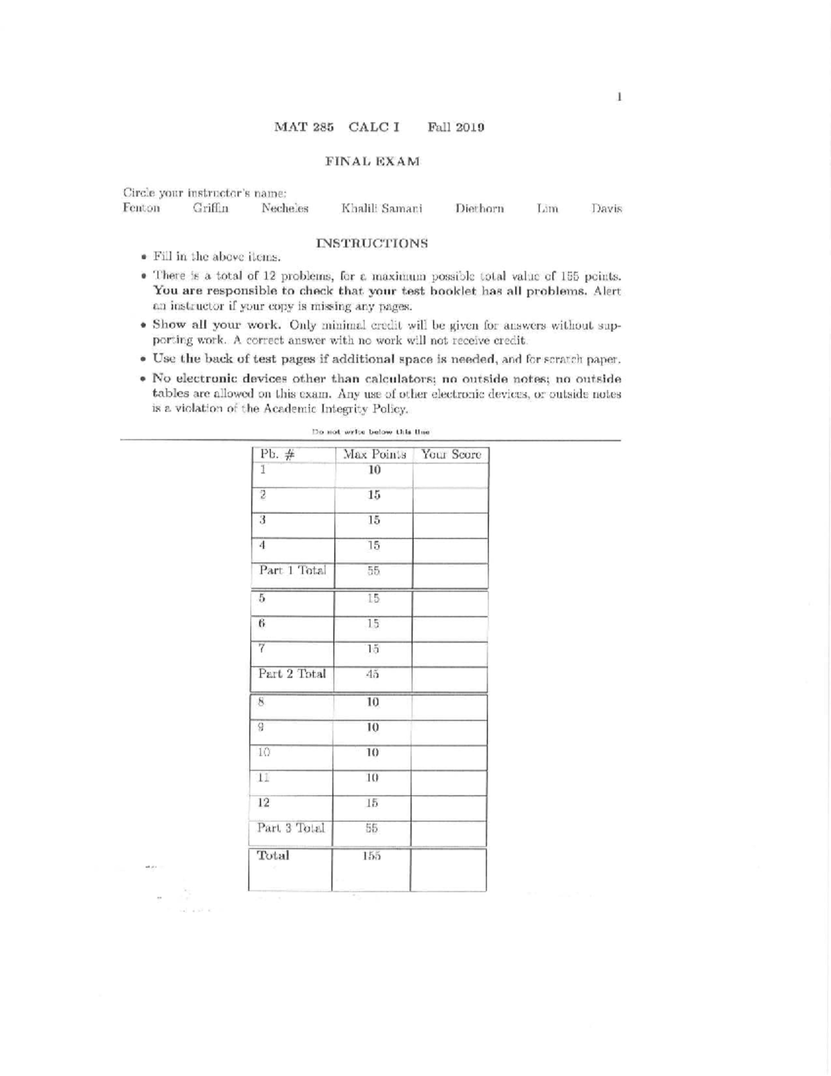 MAT 285 CALC I Fall 2019 FINAL EXAM Review and Solutions - Studocu