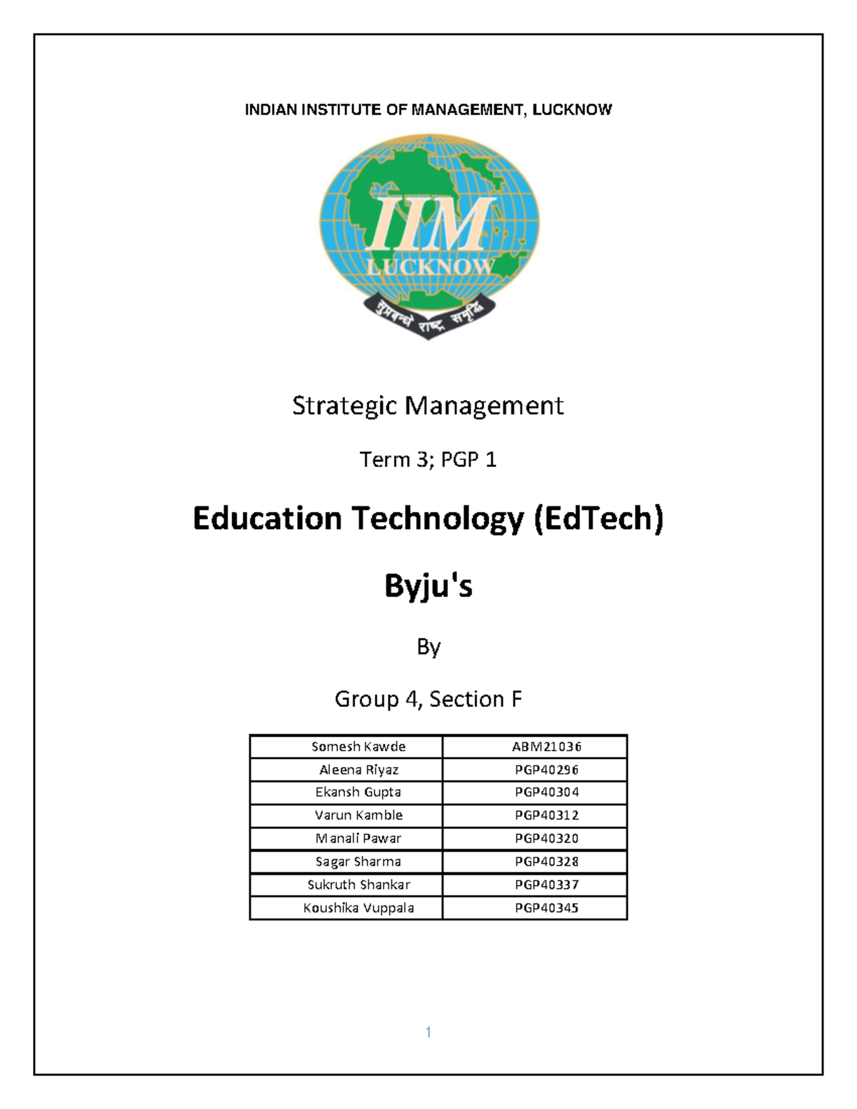 Strategic Management Analysis of EdTech: Byju's Case Study (ABM21036 ...