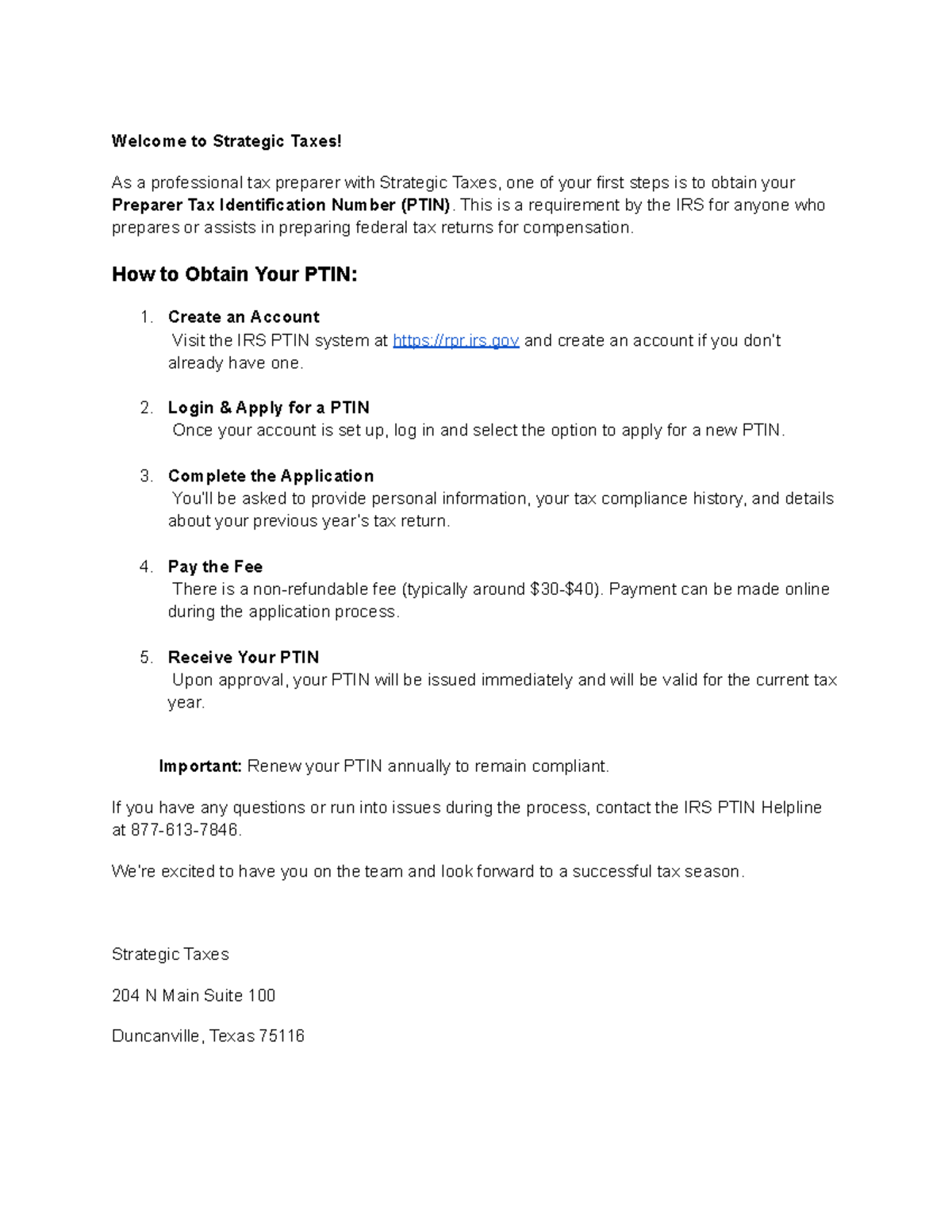Strategic Taxes PTIN Application Guide for New Tax Preparers - Studocu