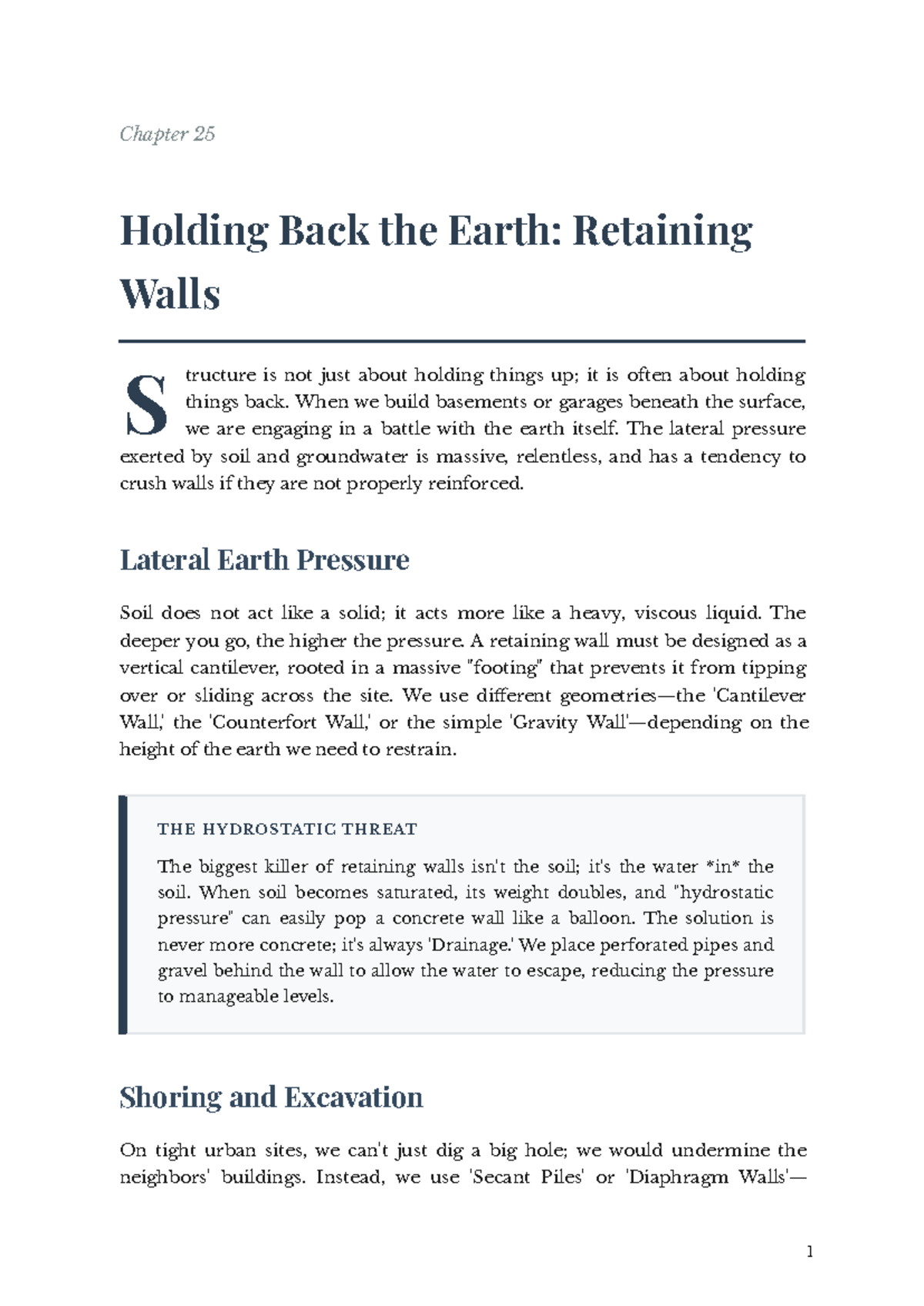 Chapter 25: Retaining Walls and Earth Pressure Management - Studocu