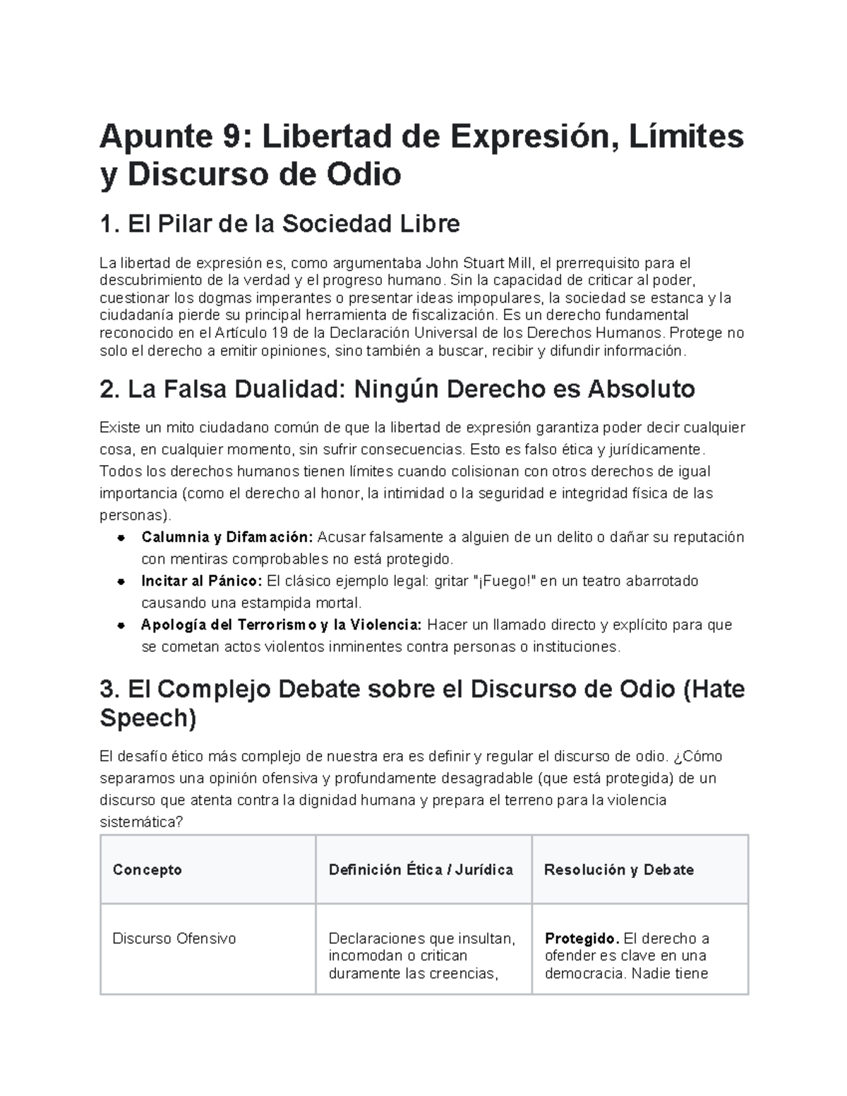 Apunte 9: Libertad de Expresión y Límites del Discurso de Odio - Studocu