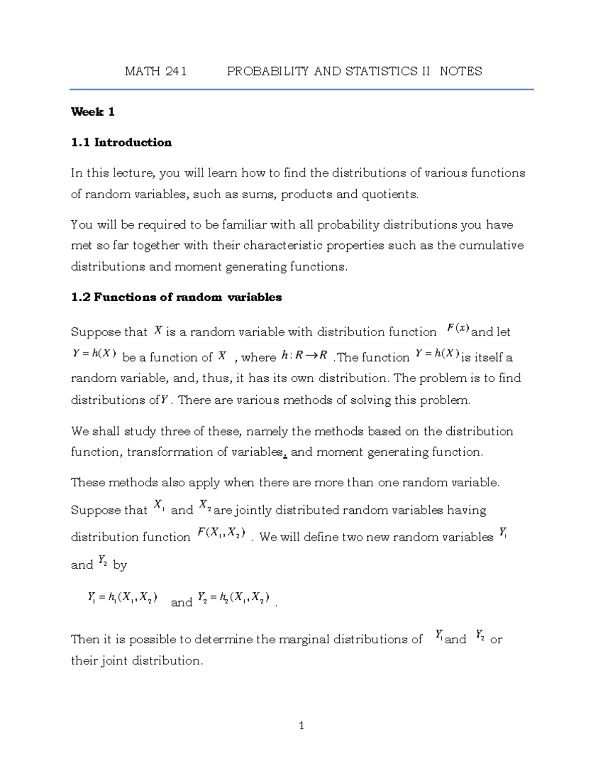 MATH 241 Final Exam Notes: Probability and Statistics II Overview - Studocu