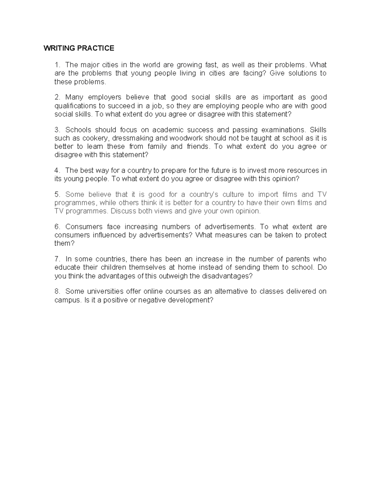 WRITING PRACTICE 1: Urban Issues & Social Skills Discussion - Studocu