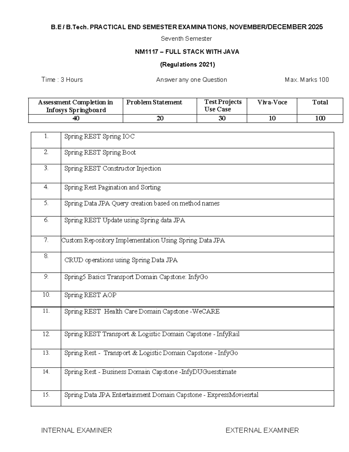 B.E B.Tech. 7th Sem Full Stack Java Practical Exam 2025 - Studocu