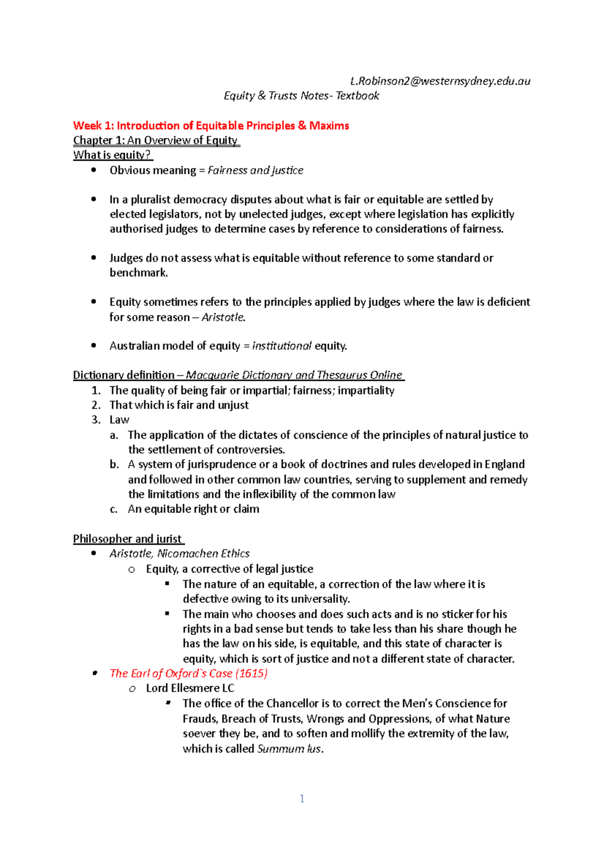 Equity & Trusts Notes - Key Concepts and Principles (Course Code) - Studocu