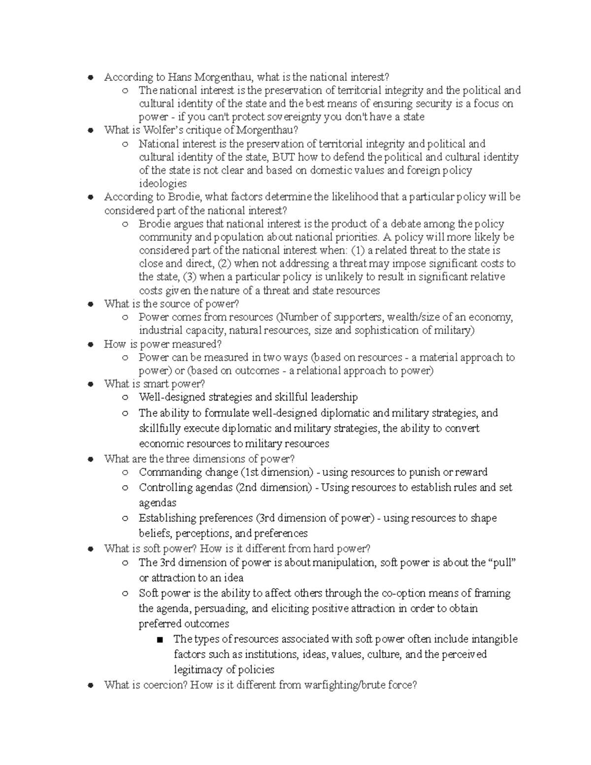 International Security Exam I Study Notes: Key Concepts and Theories ...