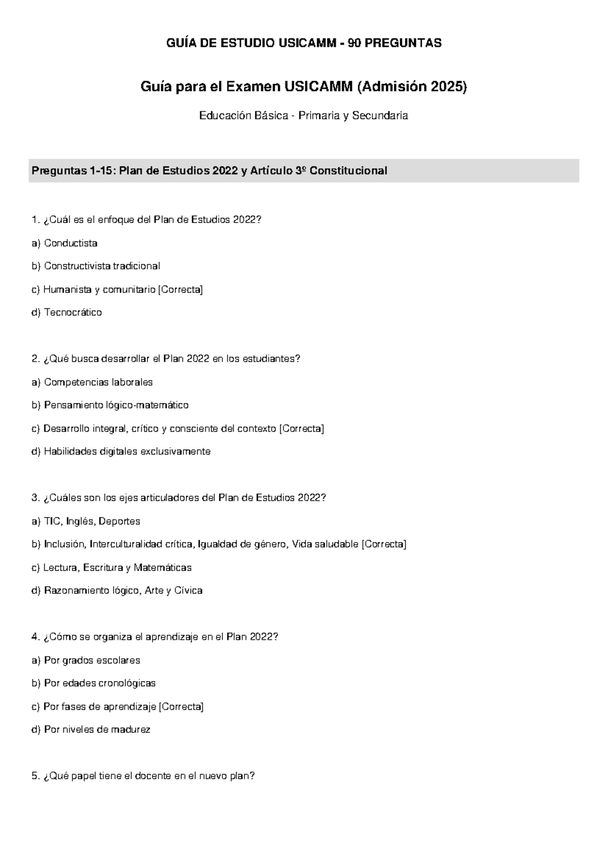 Guía de Estudio USICAMM 90 Preguntas para Examen 2025 - Studocu