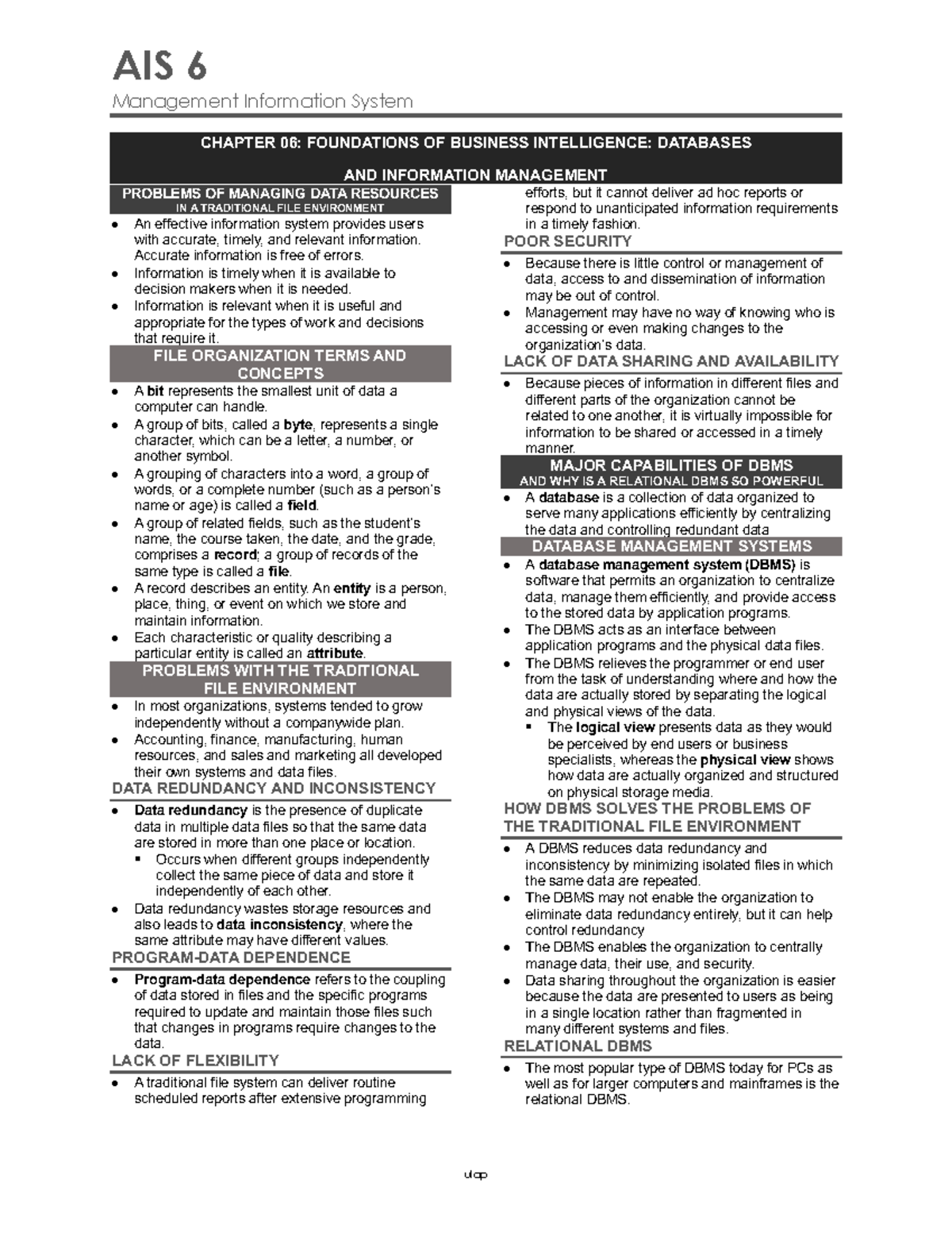 AIS 6 Management Information System CHAPTER 06: Business Intelligence ...