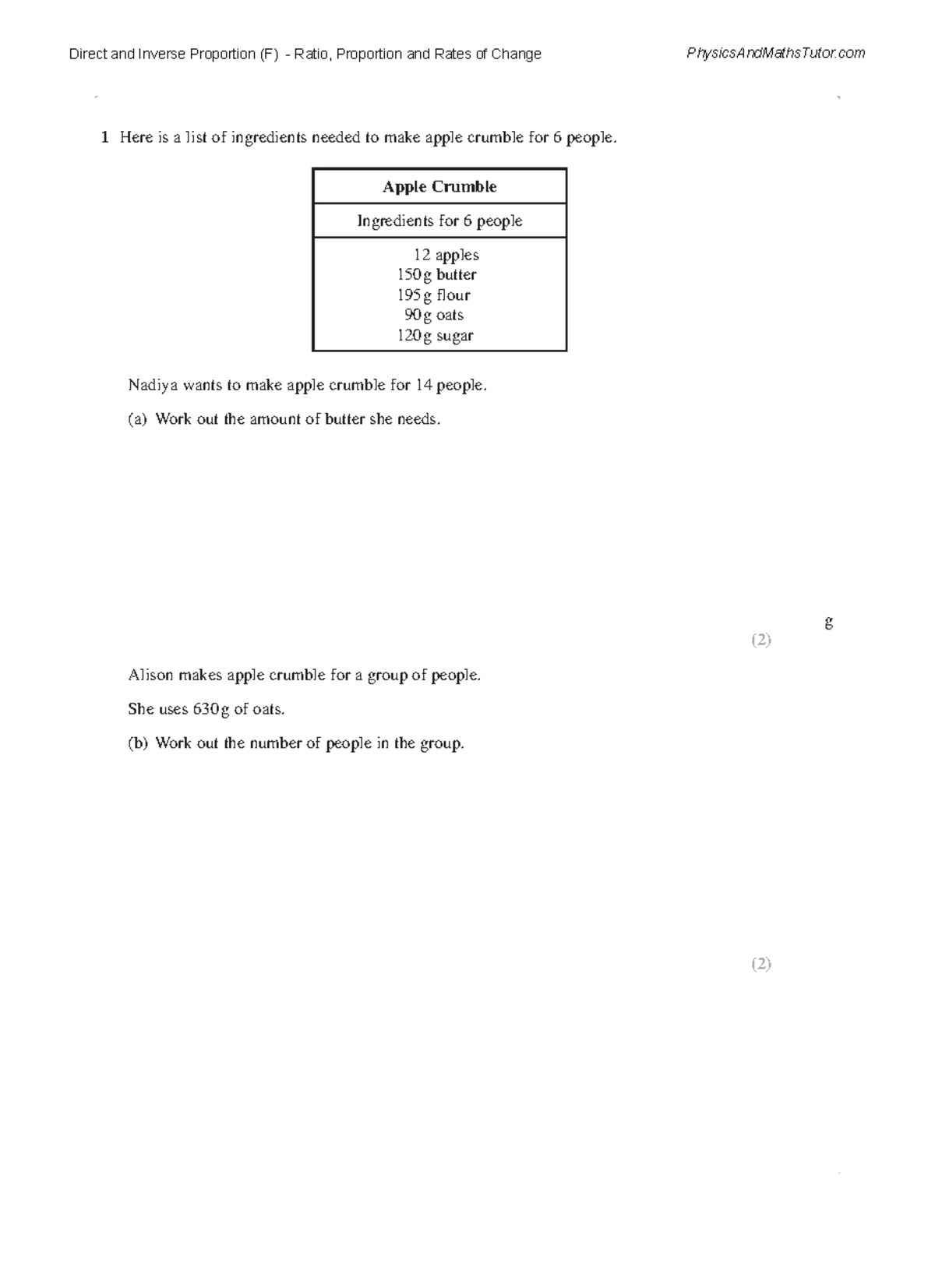 Direct and Inverse Proportion (F) Question Paper - Studocu