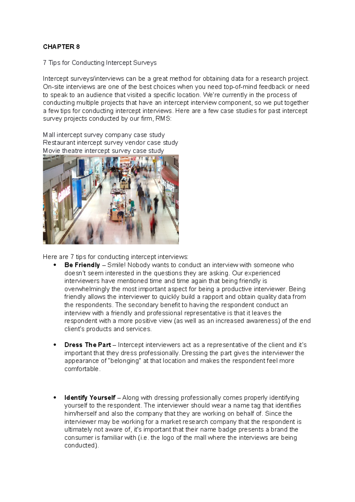 Chapter 8: 7 Case Study Tips for Conducting Intercept Surveys - Studocu