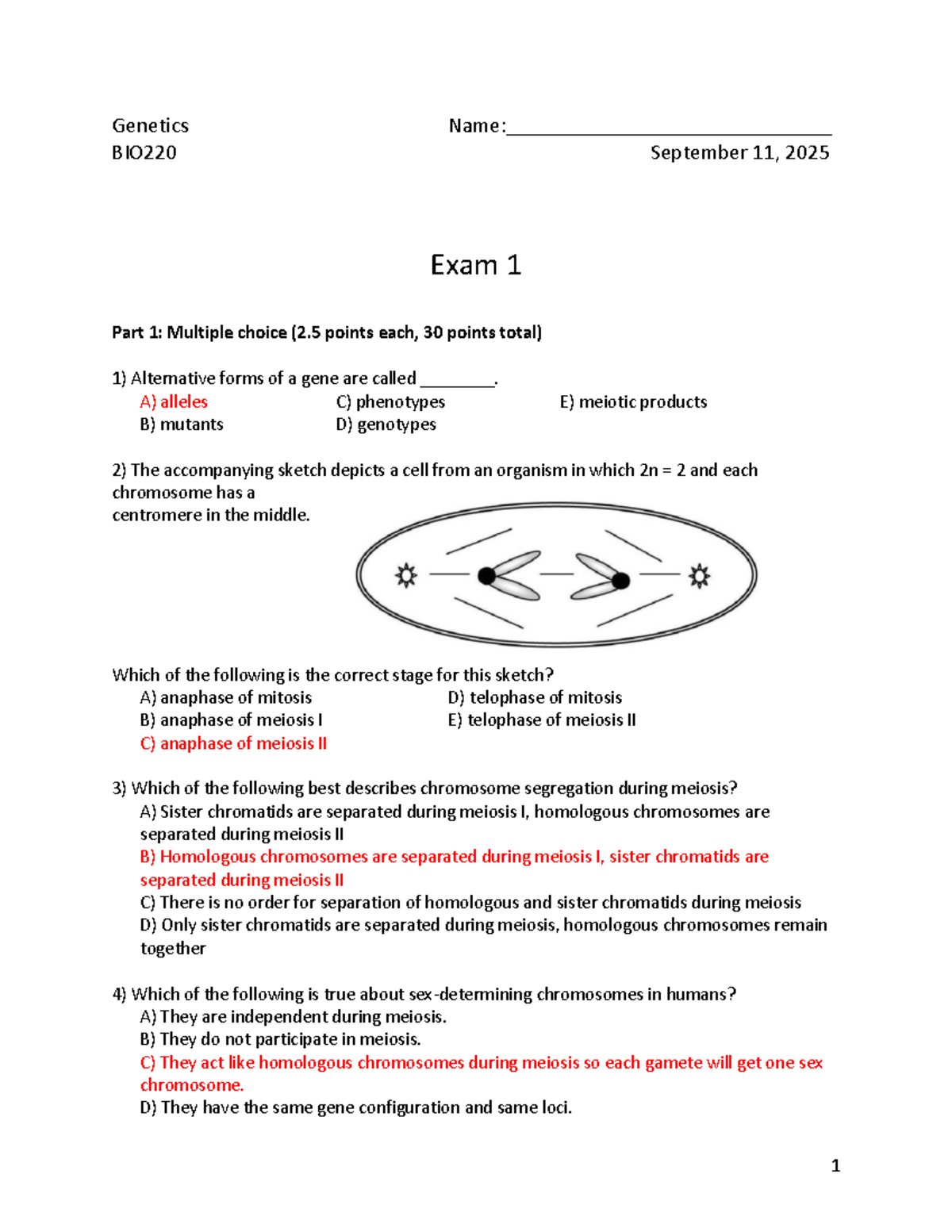 BIO220 Exam 1: Genetics - Multiple Choice & Short Answer - Studocu