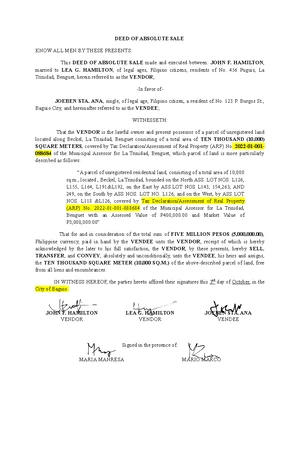 Affidavit of Transferor and Transferee (Sample) - Republic of the ...