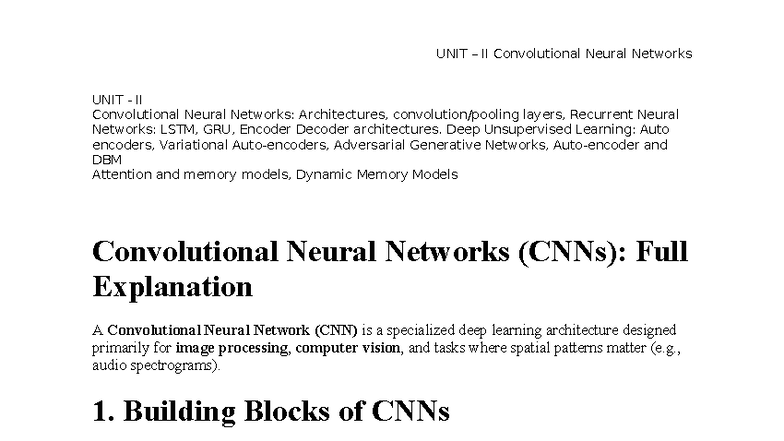 UNIT II Deep Learning: CNNs, RNNs, and Unsupervised Learning Techniques ...