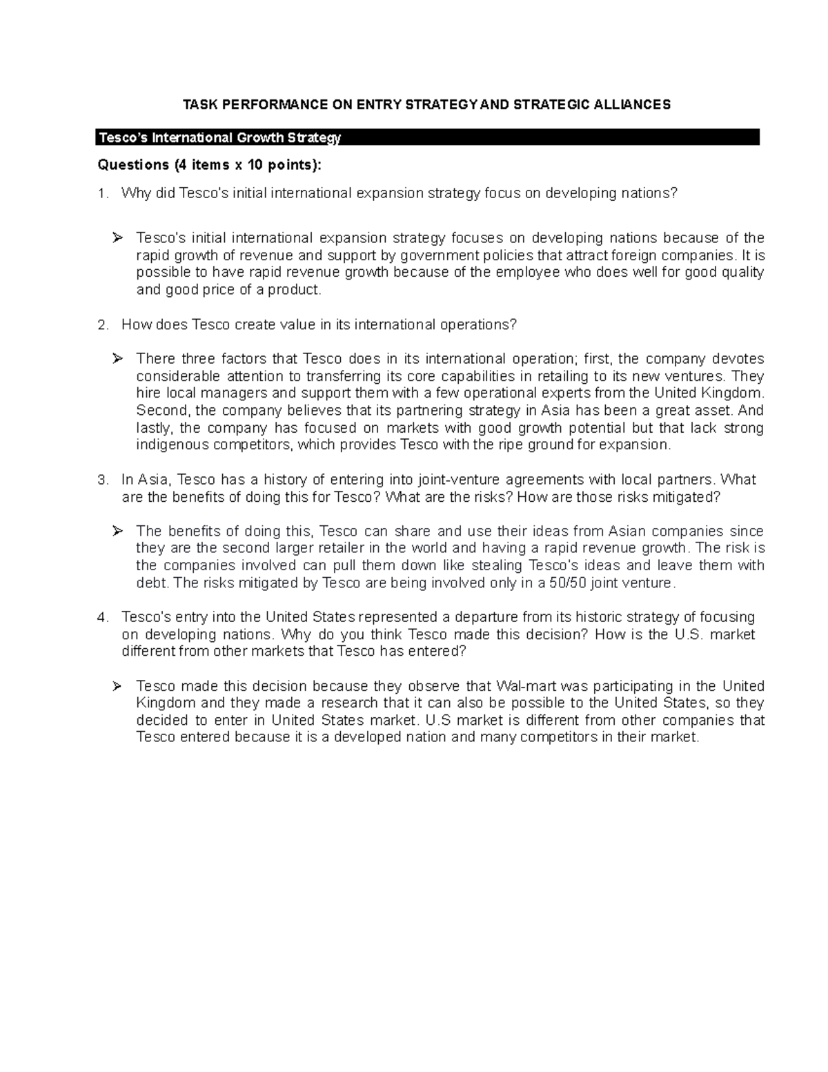 10 Task Performance 1 - Entry Strategy & Strategic Alliances Insights ...