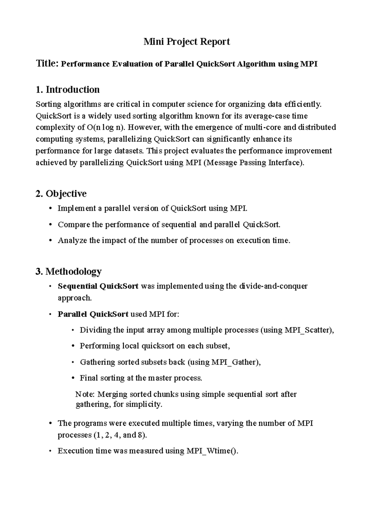 Mini Project Report: Performance Eval of Parallel QuickSort (MPI) - Studocu