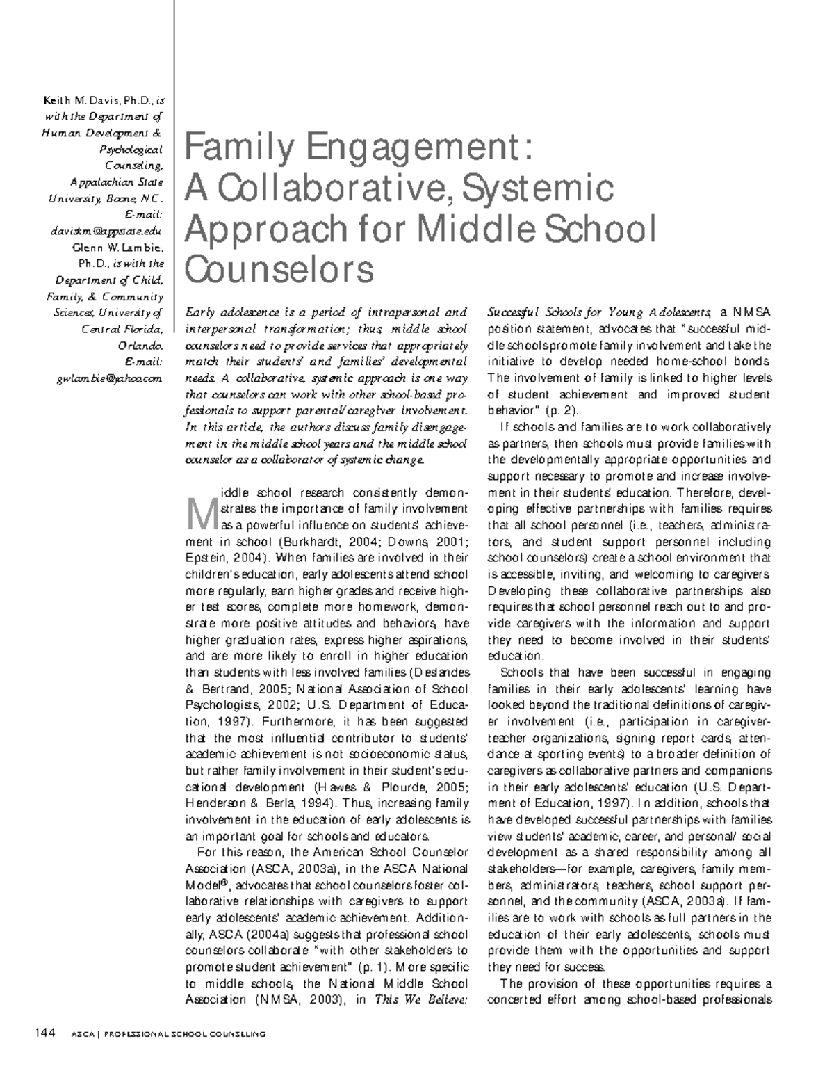 Family Engagement: A Collaborative Systemic Approach for Middle School ...
