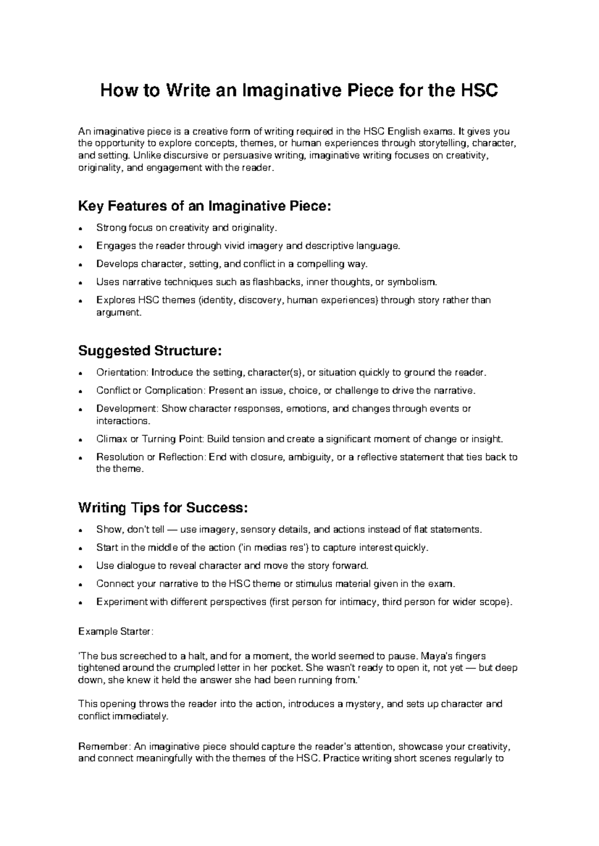 HSC Imaginative Writing Guide: Tips & Structure for Success - Studocu