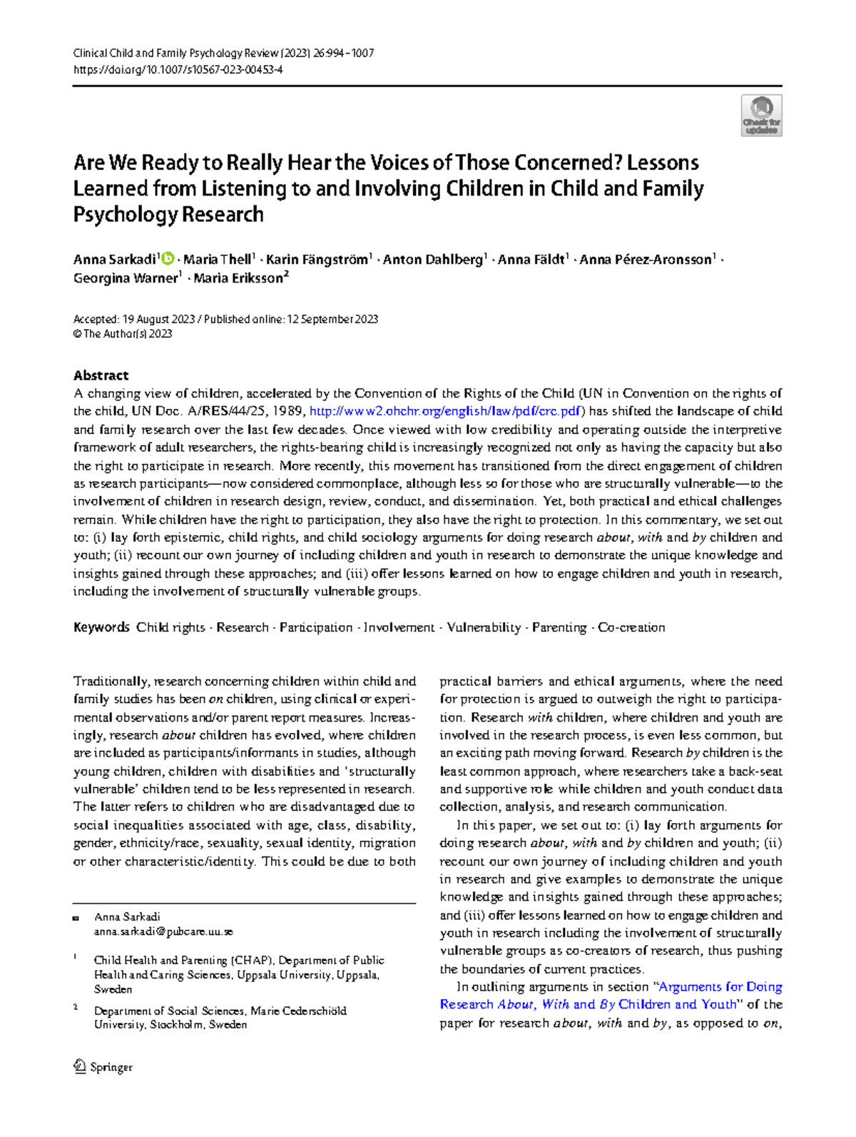 Involving Children in Research: Lessons from Child & Family Psychology ...