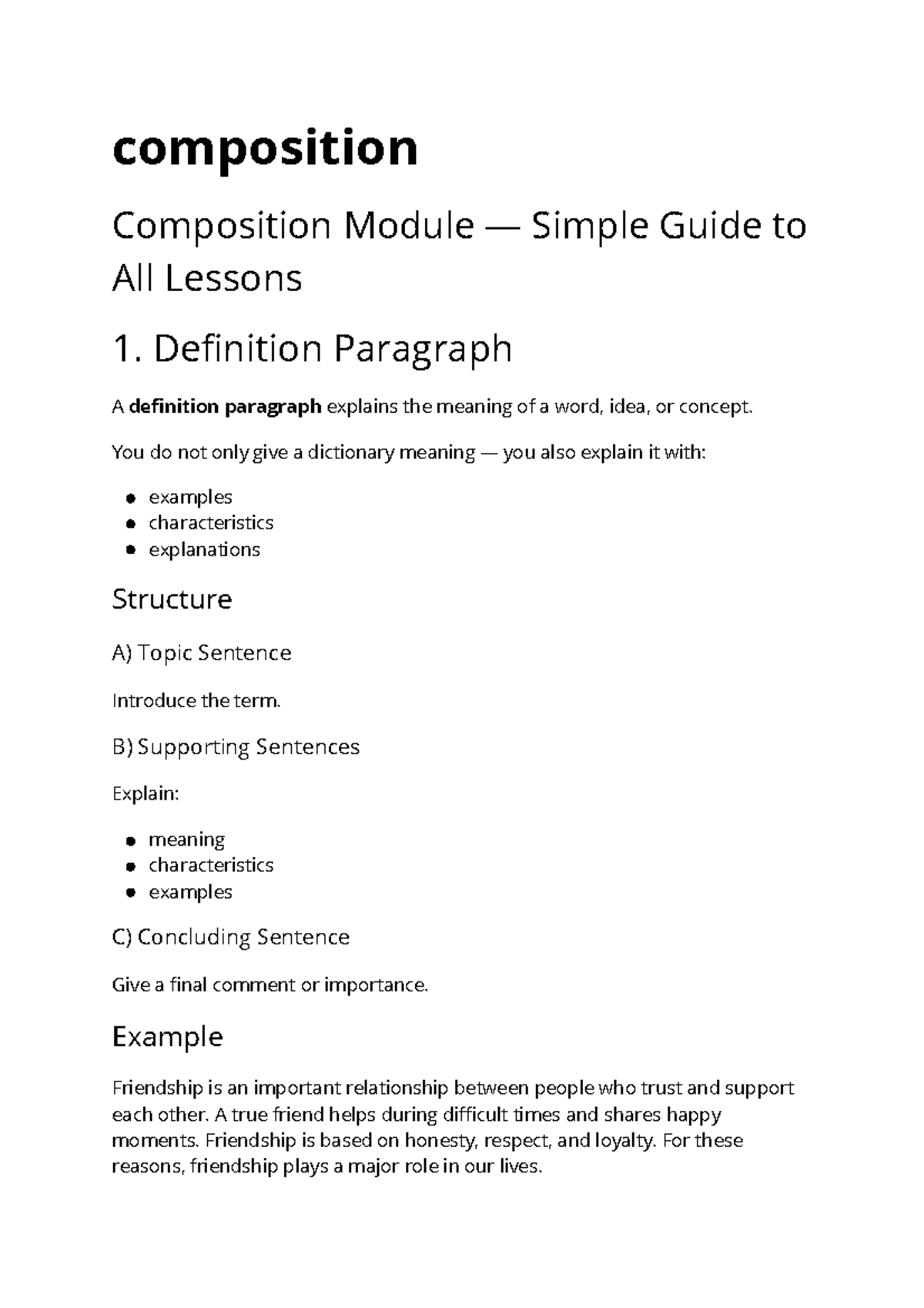 Composition Module: Comprehensive Guide to All Lessons - Studocu