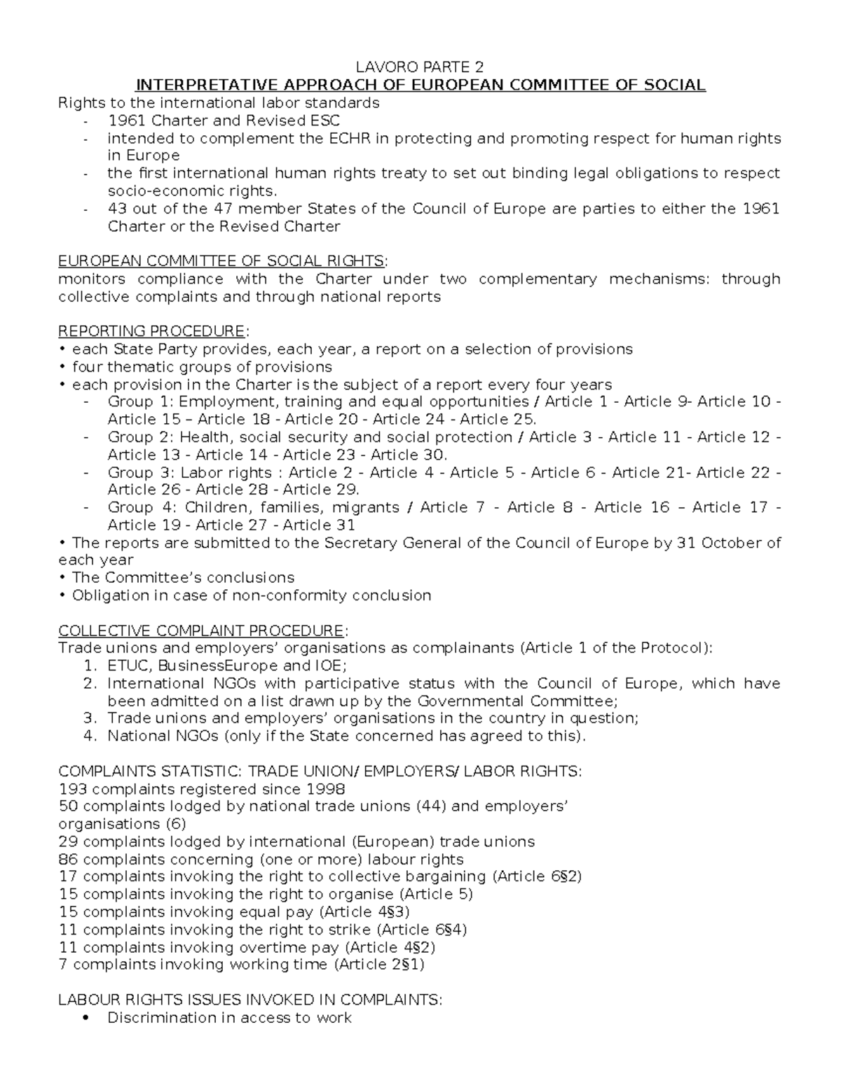 ECL 2023: Part 2 - Interpretative Approach to European Labor Law - Studocu