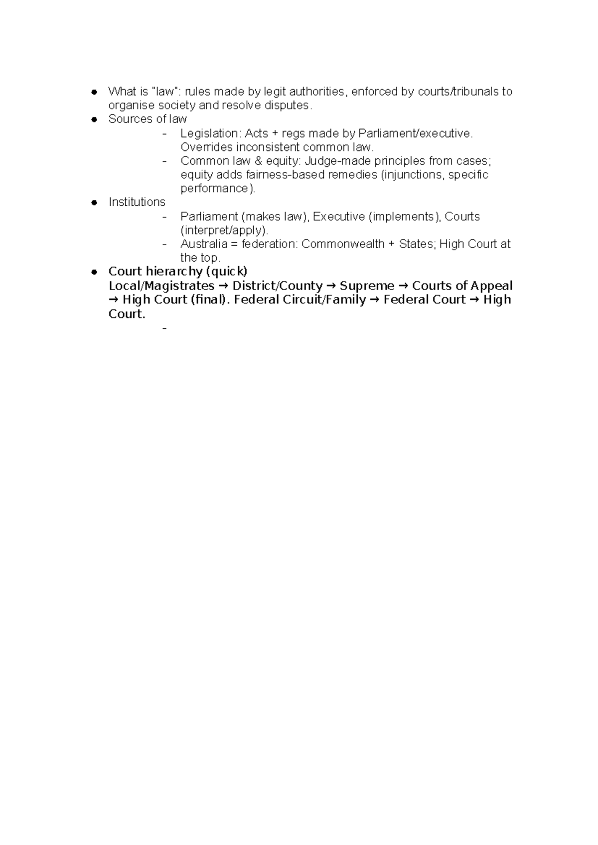 self summarised notes - What is “law”: rules made by legit authorities ...