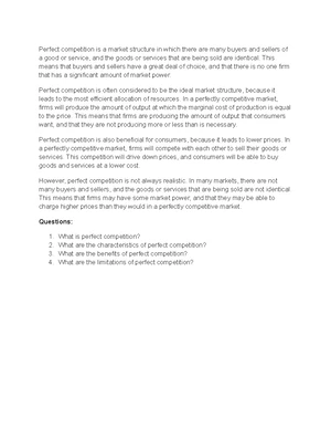 Perfect Competition - Study Notes & Assignments - Studocu