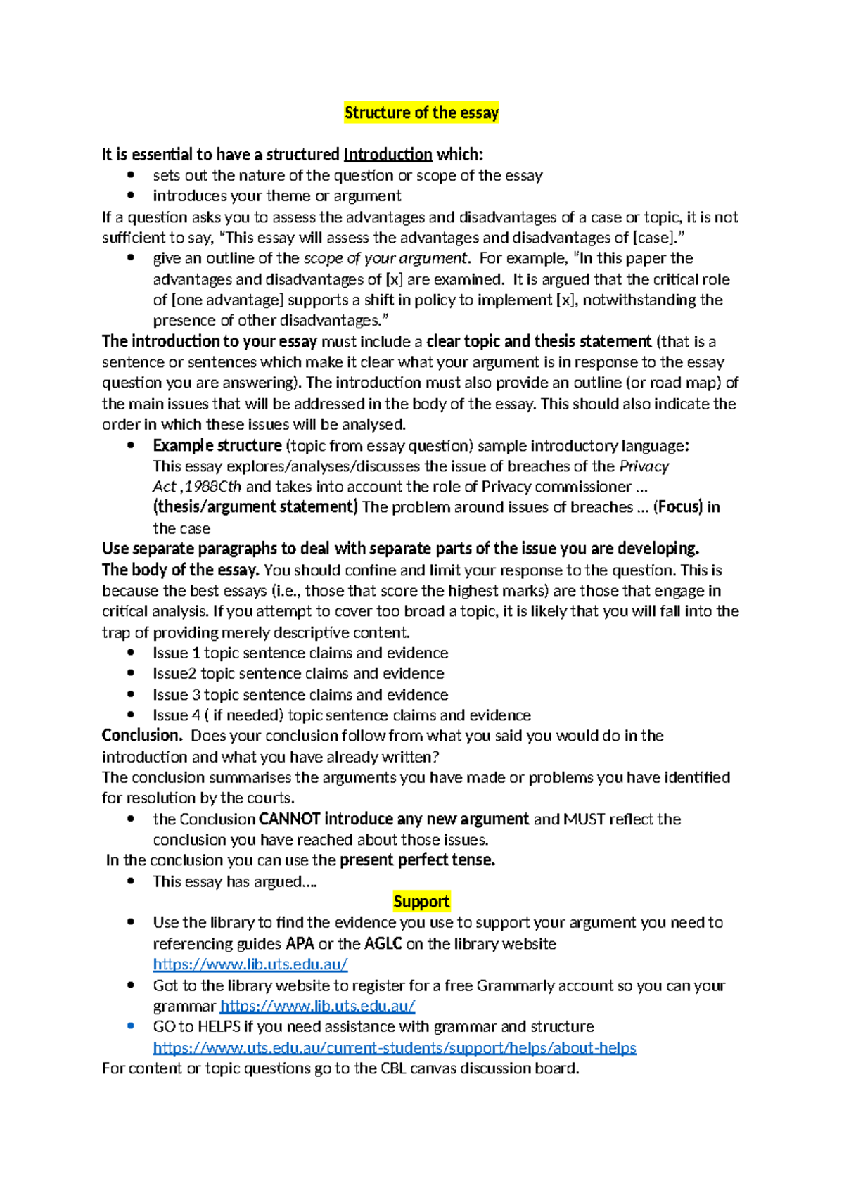 Essay structure guidelines for effective writing - Studocu