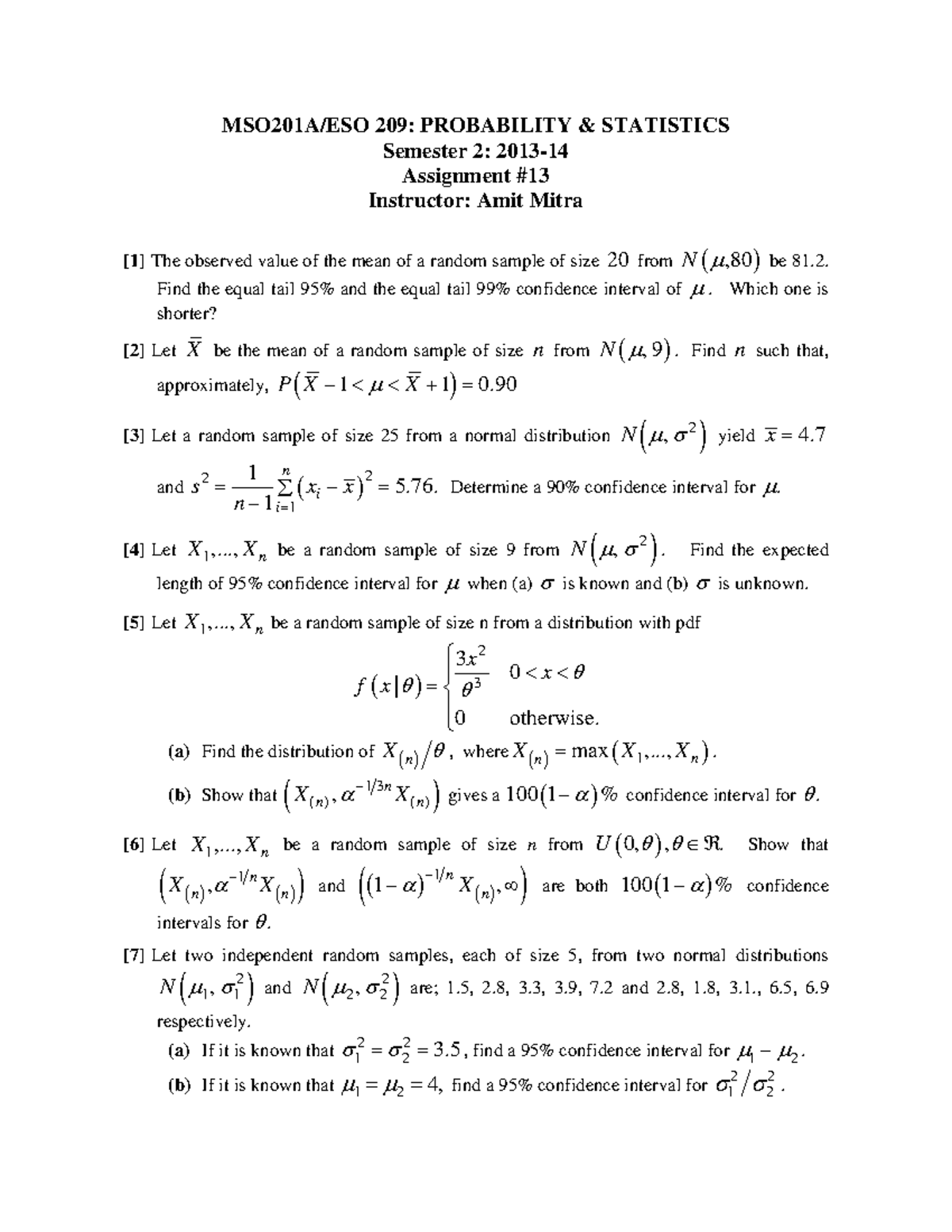 Assignment#13 - Statistics questions for practice - MSO201A/ESO 209 ...