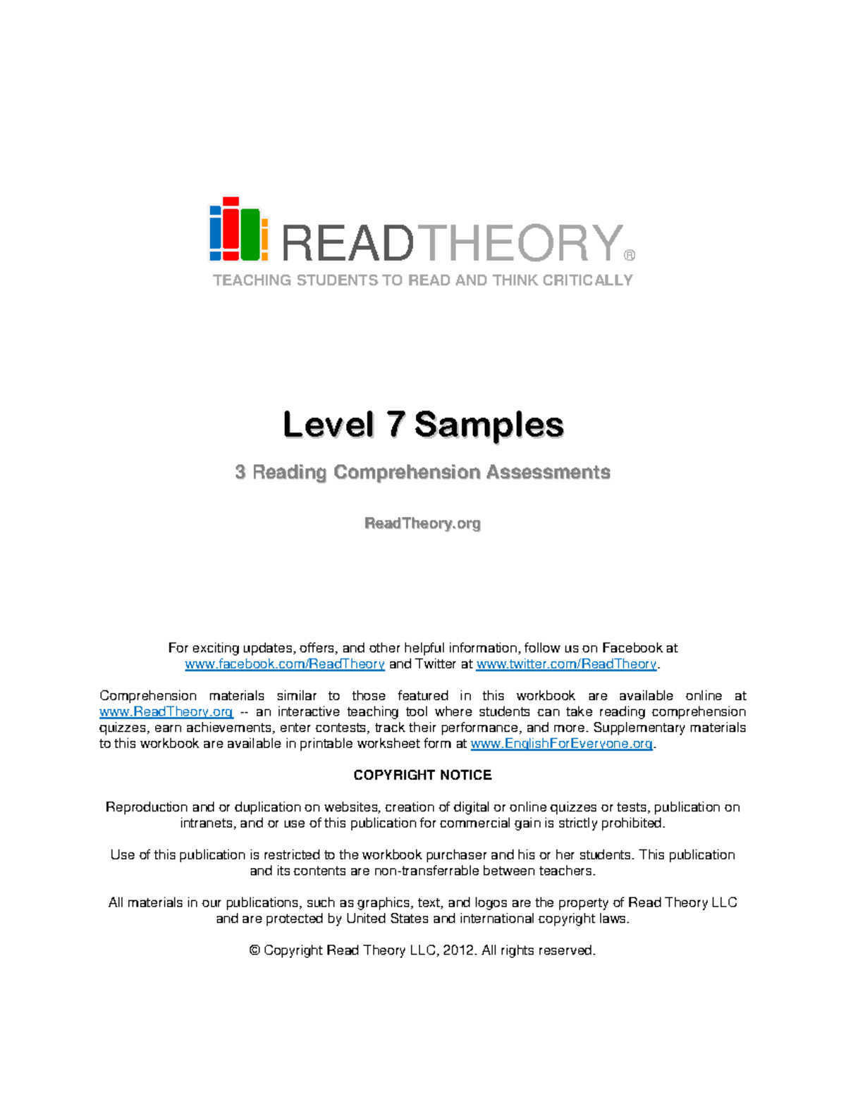READTHEORY Level 7 Reading Comprehension Sample Assessments - Studocu