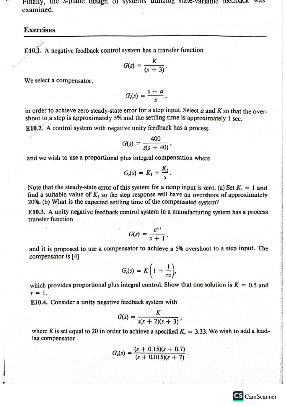 Chapter 4 Questions - Control Systems (CS 101) - Studocu