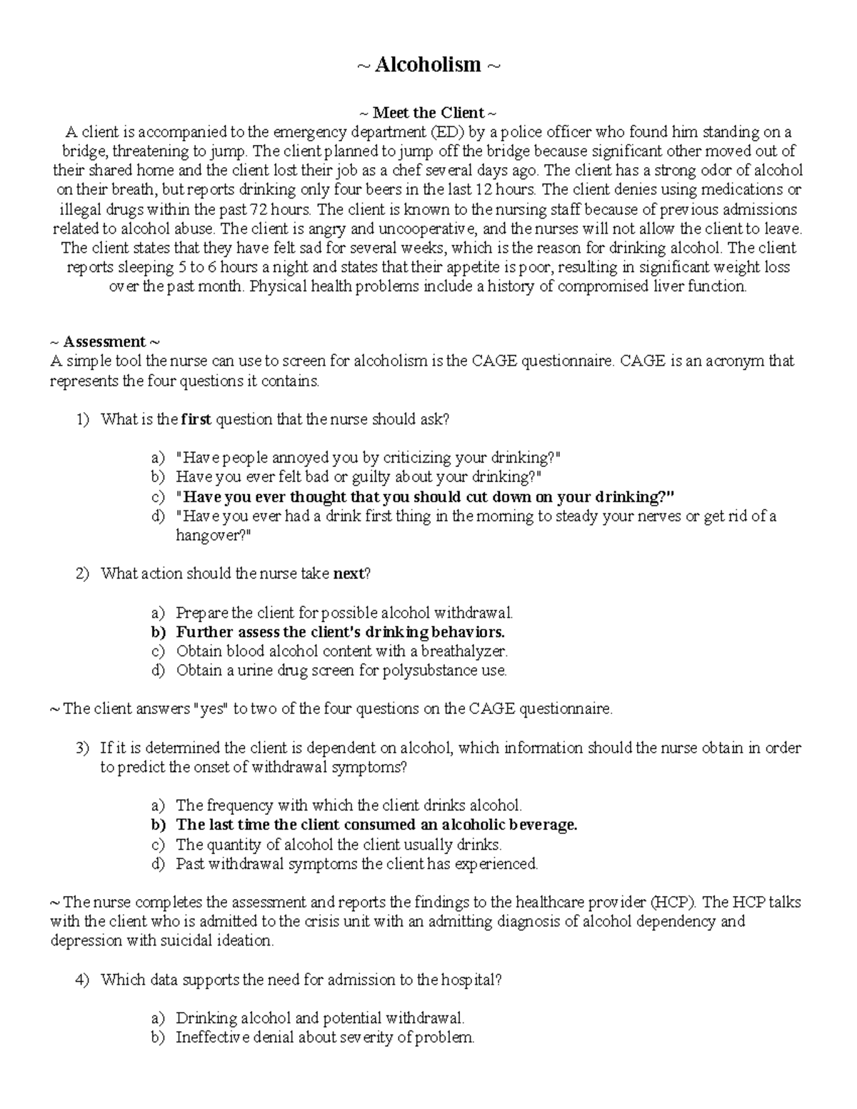 Alcoholism Case Study: Client Assessment and Intervention Strategies ...