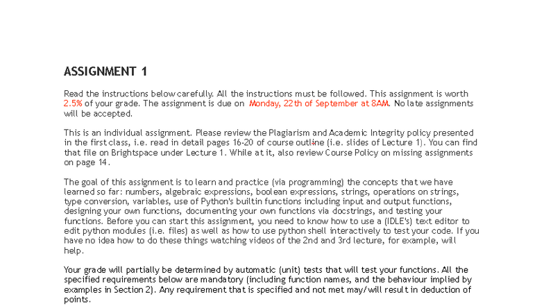 A1-2025: Programming Assignment 1 Instructions and Requirements - Studocu