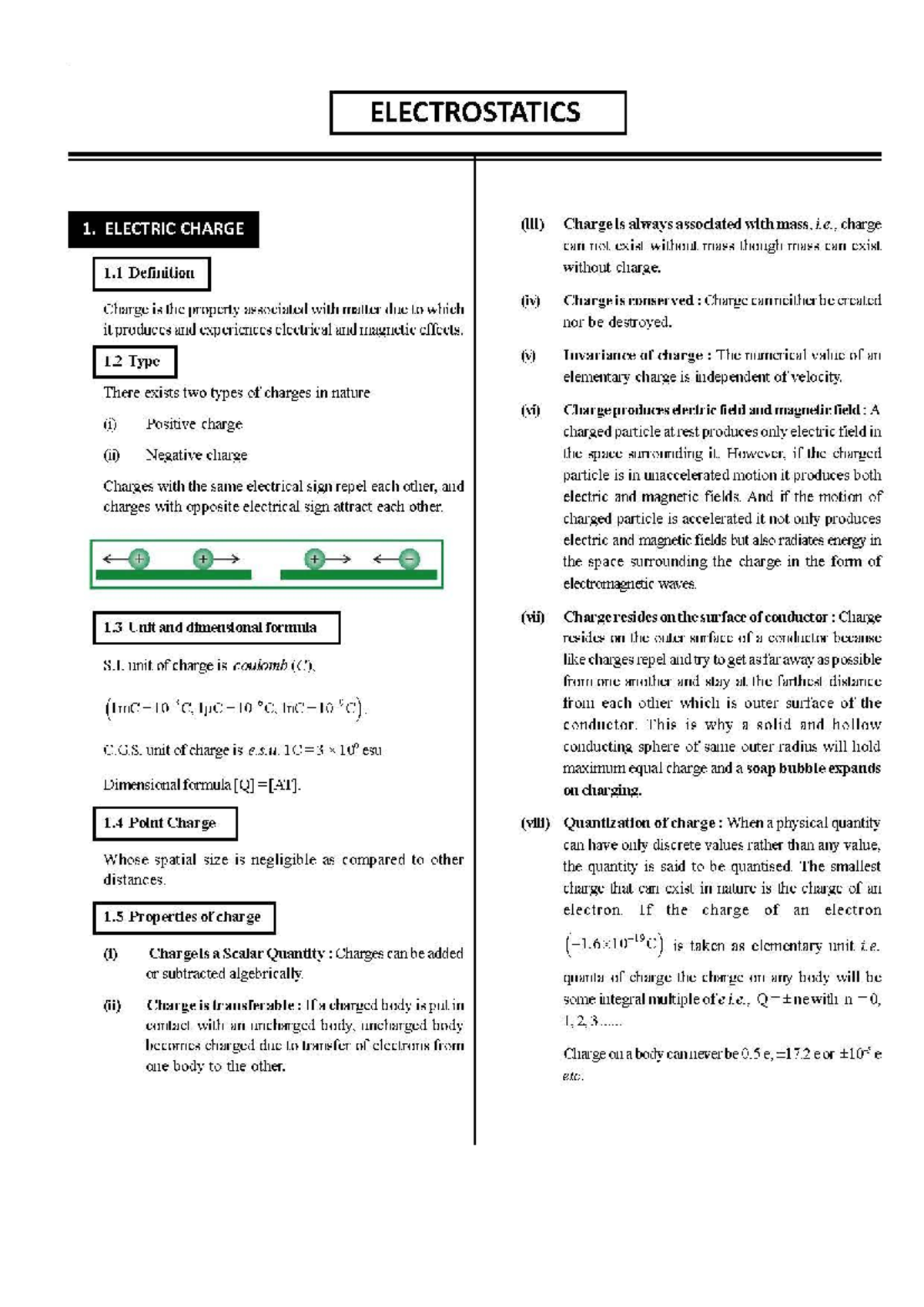 Chapter 1 & 2 Study Notes on Electrostatics for Physics 101 - Studocu
