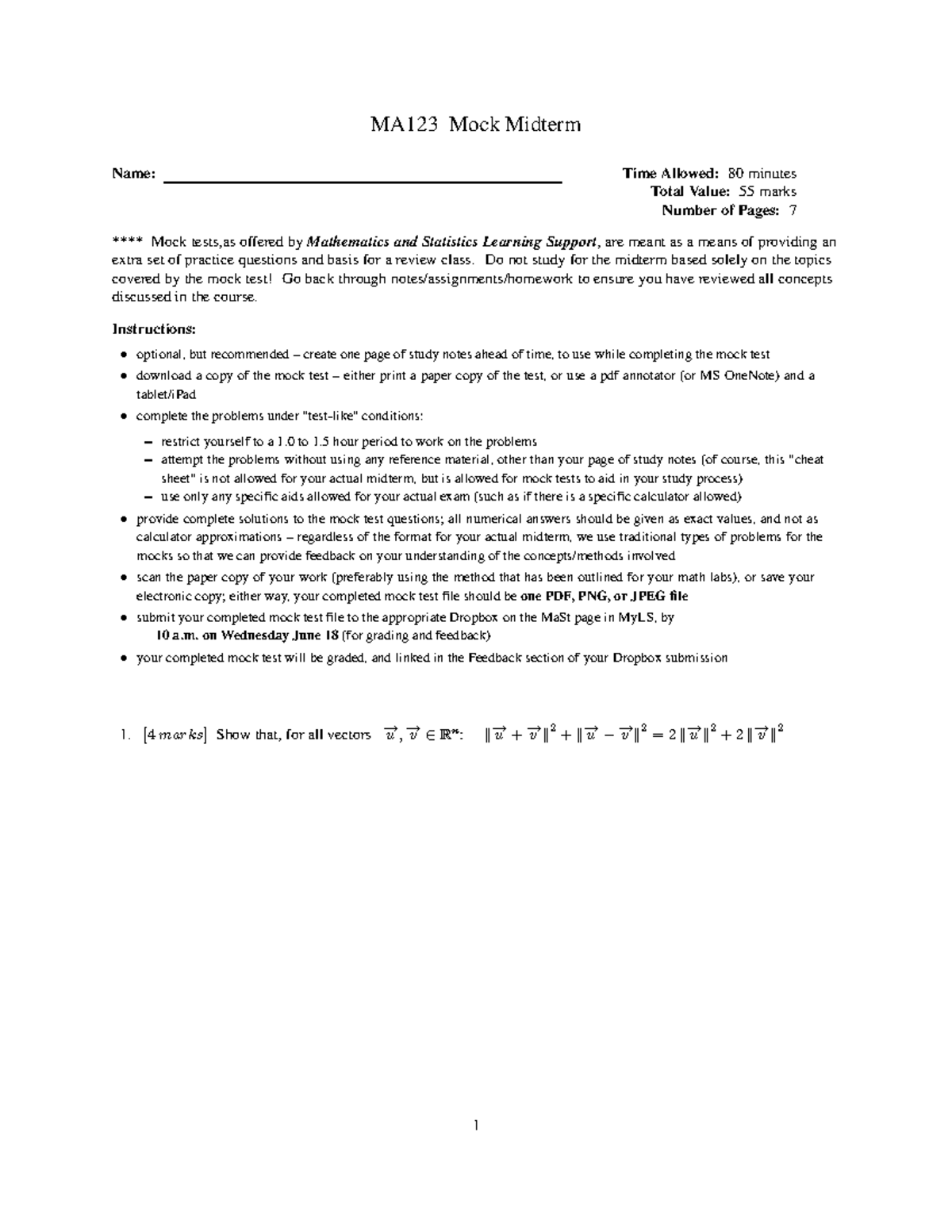 Mock MA123 Midterm S25 - Practice Test with Solutions and Tips - Studocu