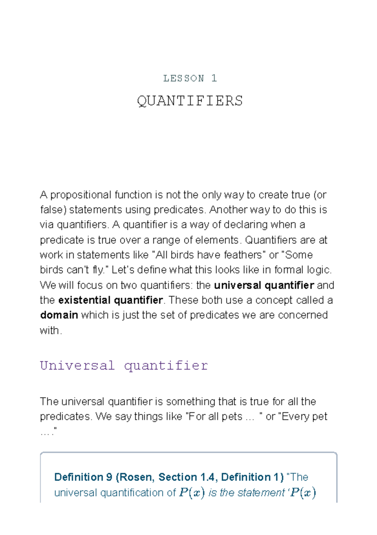 CP214 Quantifiers - Lecture Notes and Practice Questions - Studocu