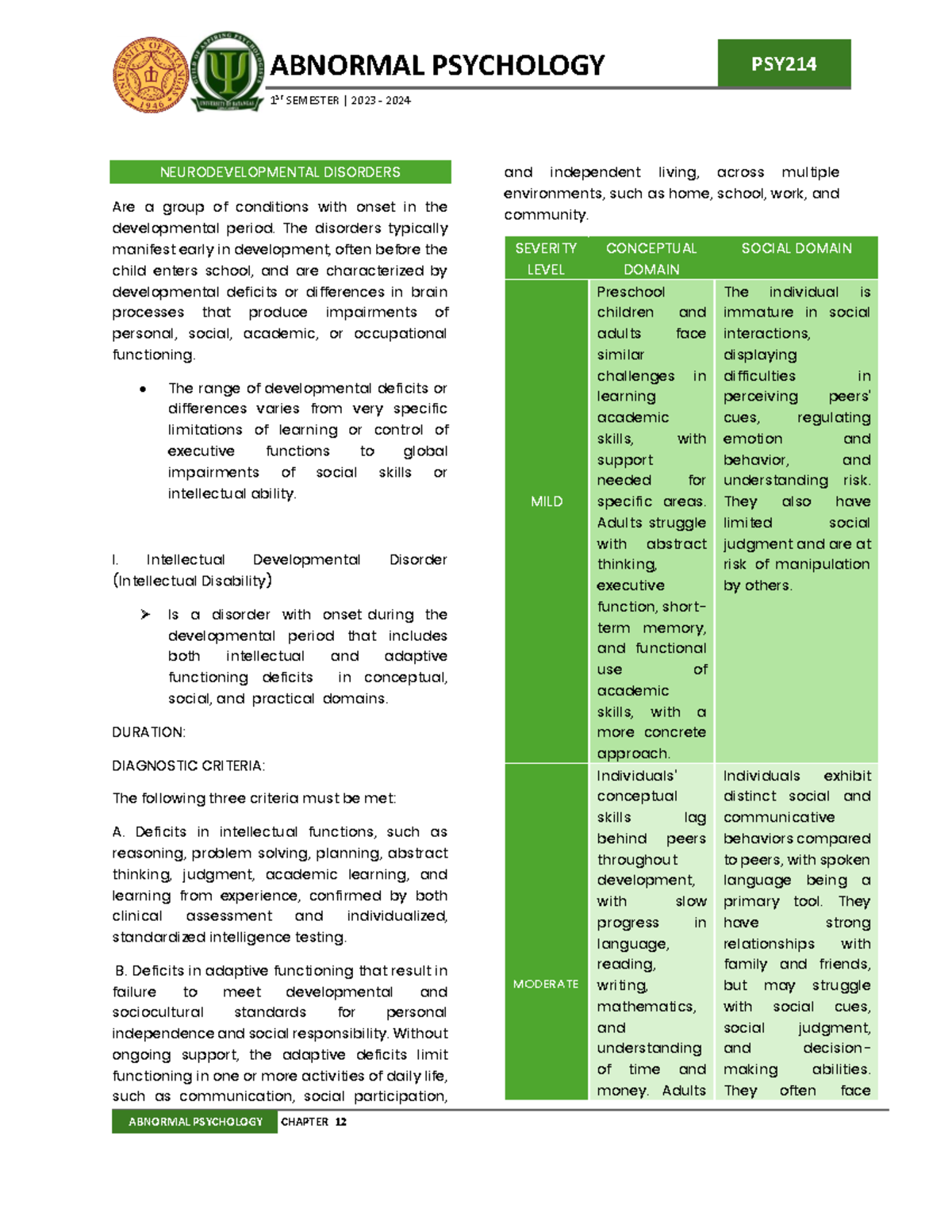 Abpsych- Reviewer Lesson-12: Neurodevelopmental Disorders Overview ...