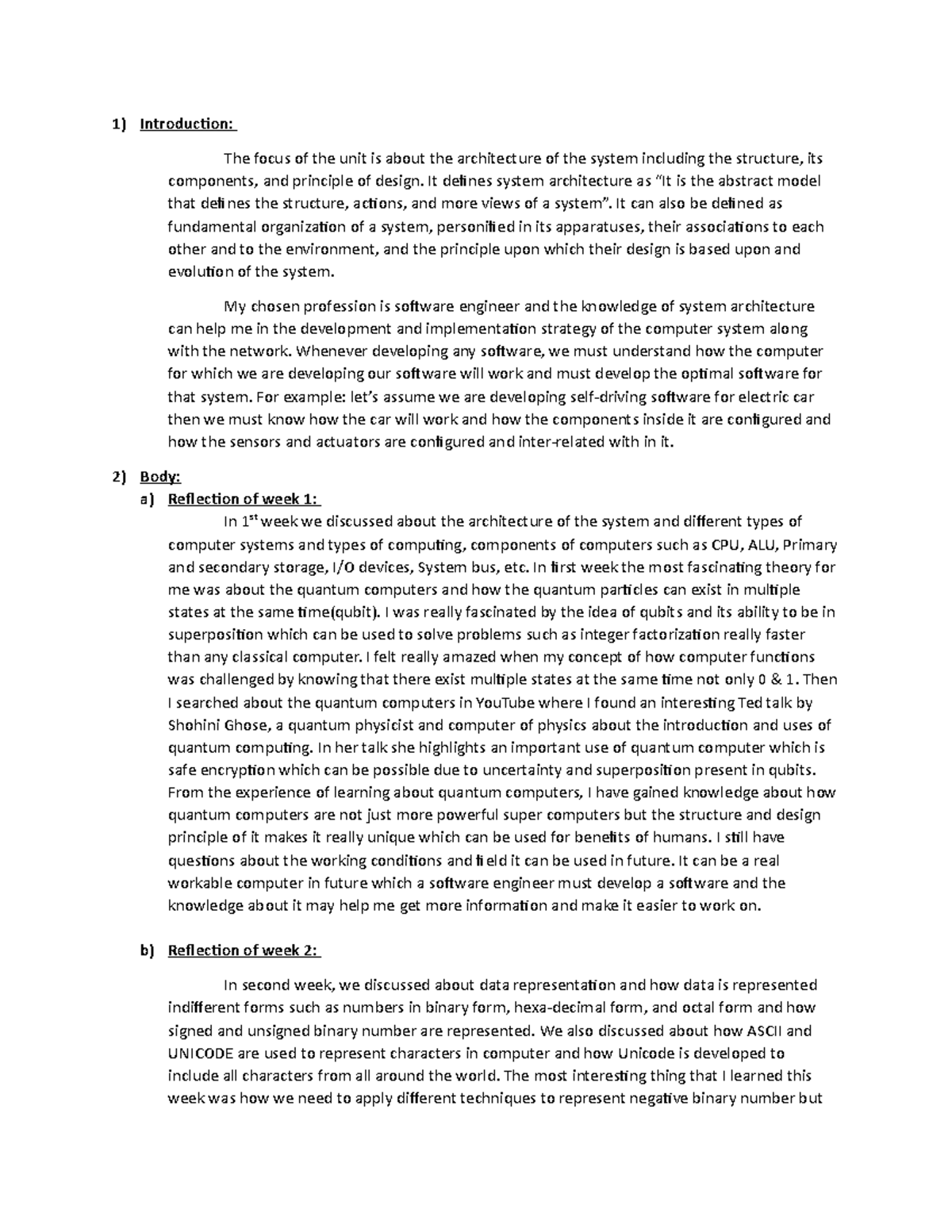 Software Engineering System Architecture Design Reflections (Week 1-11 ...