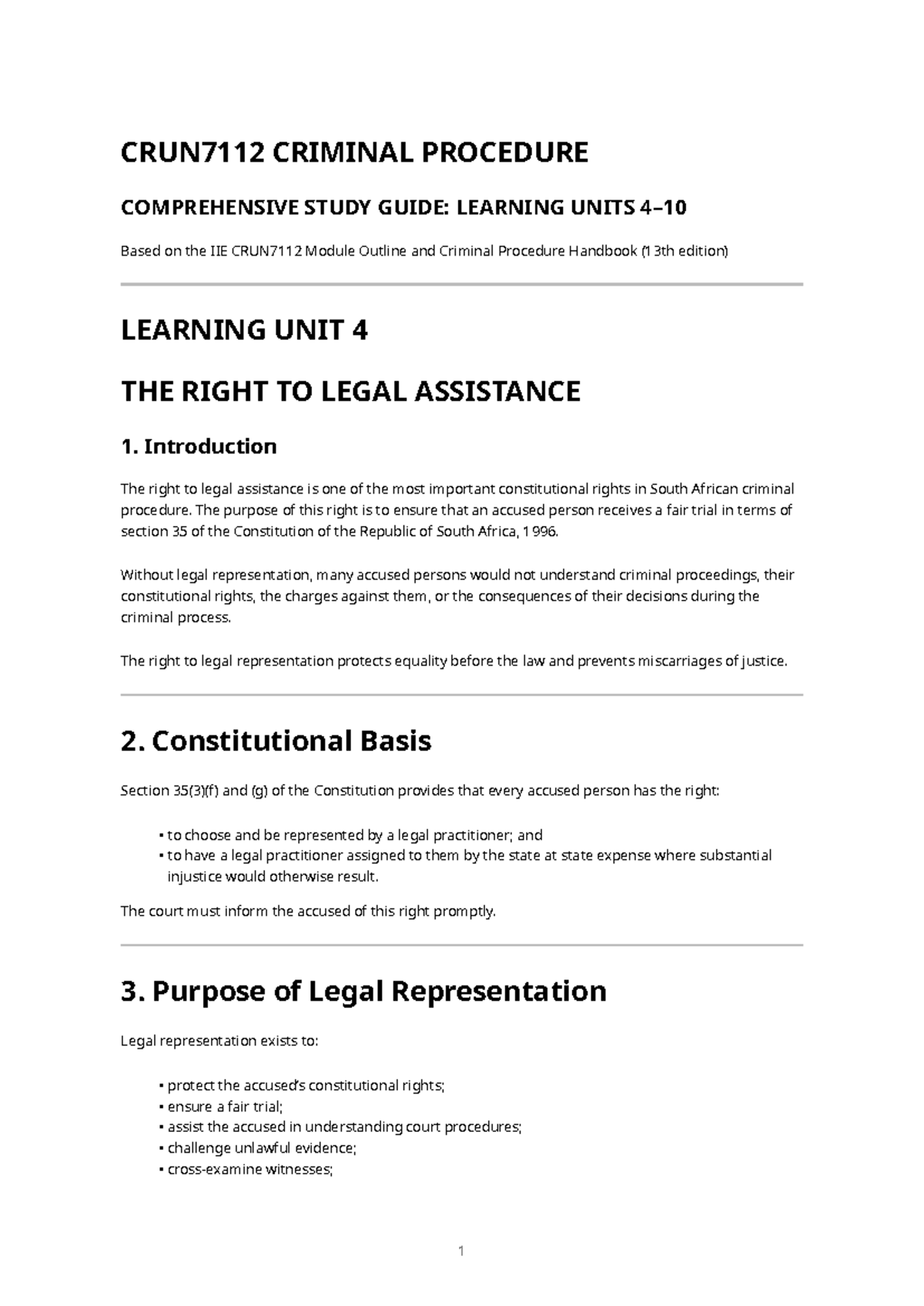 CRUN7112 CRIMINAL PROCEDURE FINAL EXAM STUDY GUIDE: KEY LEARNING UNITS ...