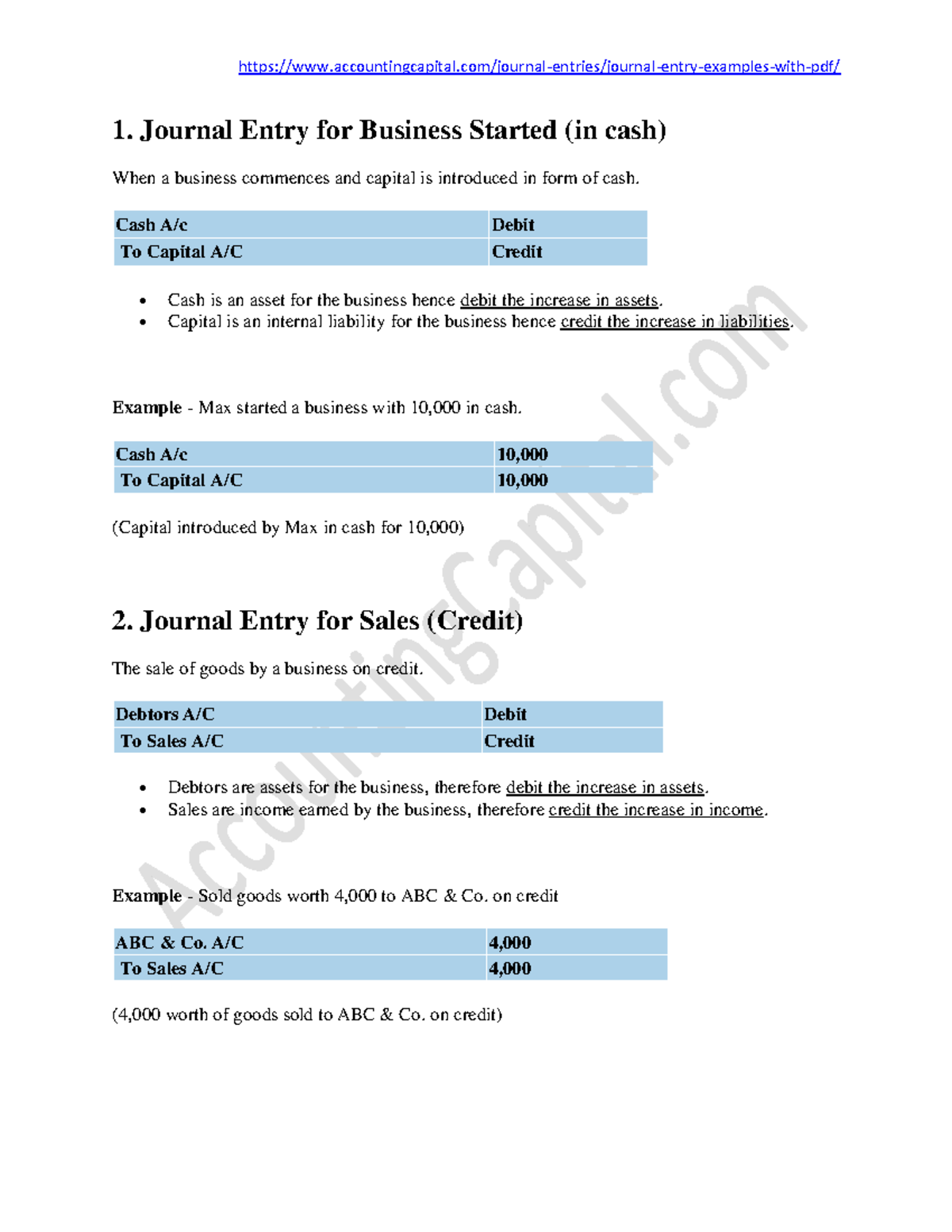 Journal Entry Examples for Accounting (PDF) - Studocu
