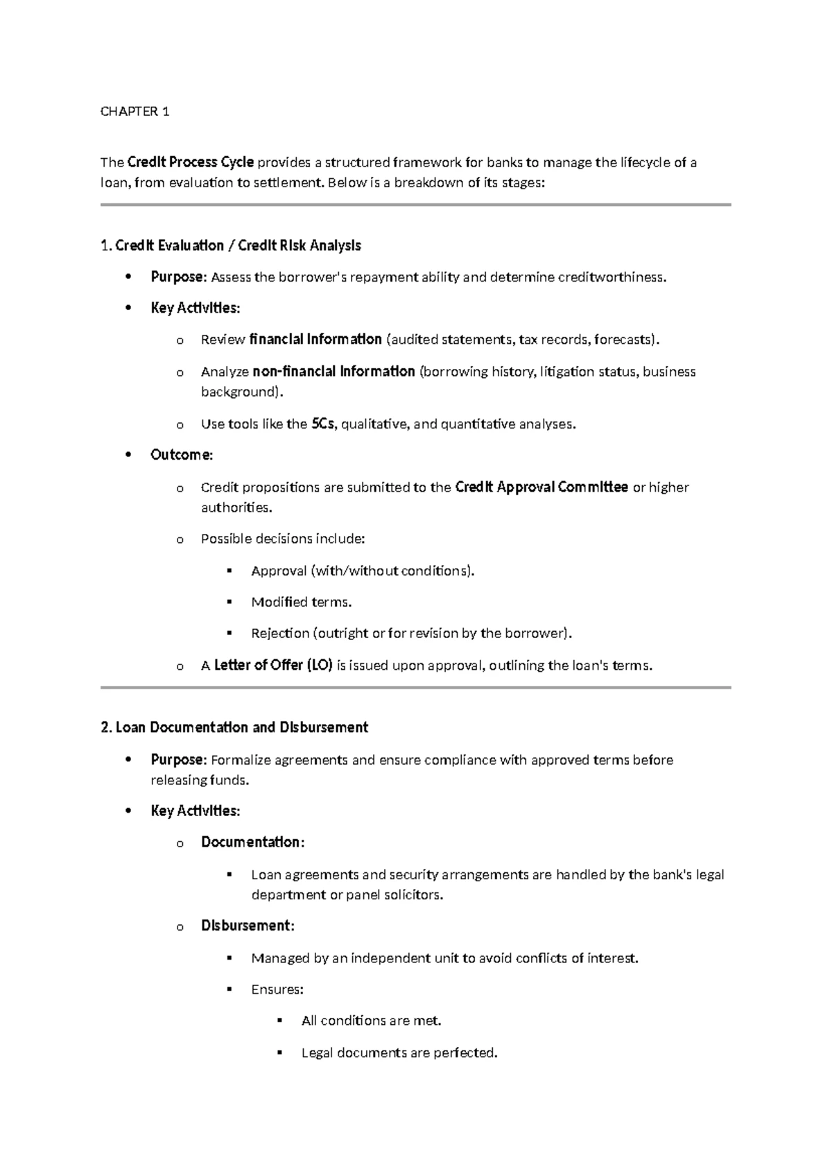 Fin367 Chapter 1 & 2 Revision Notes on Loan Management Processes - Studocu