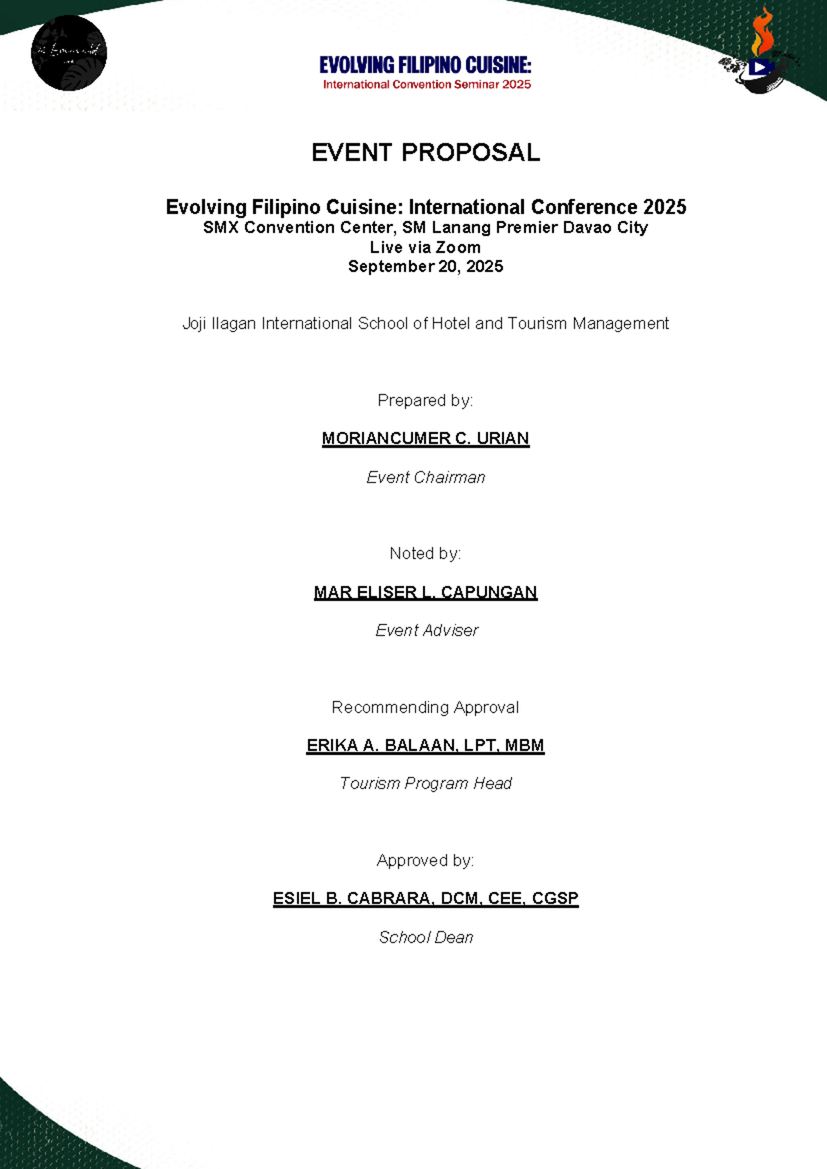 Evolving Filipino Cuisine - EVENT PROPOSAL Evolving Filipino Cuisine ...