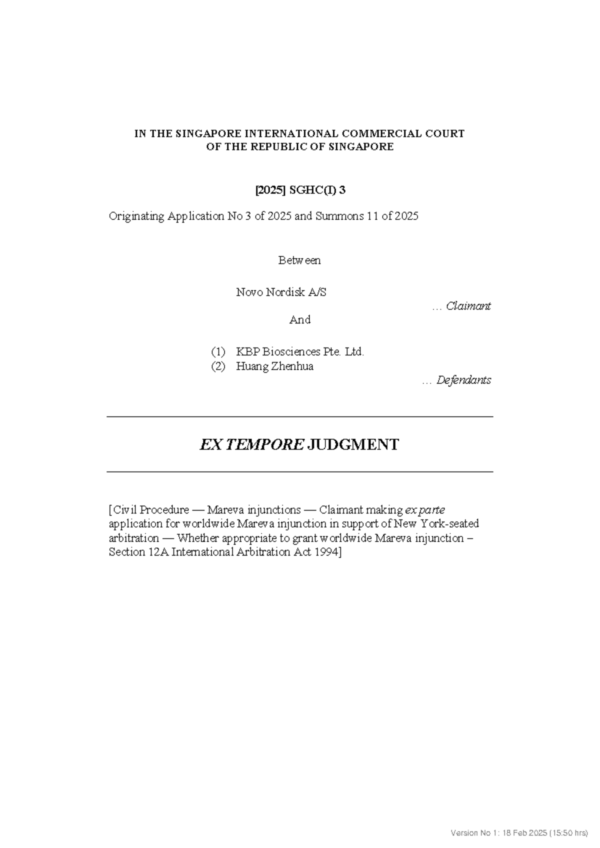 Ex Parte Judgment on Mareva Injunction: Novo Nordisk v KBP Biosciences ...