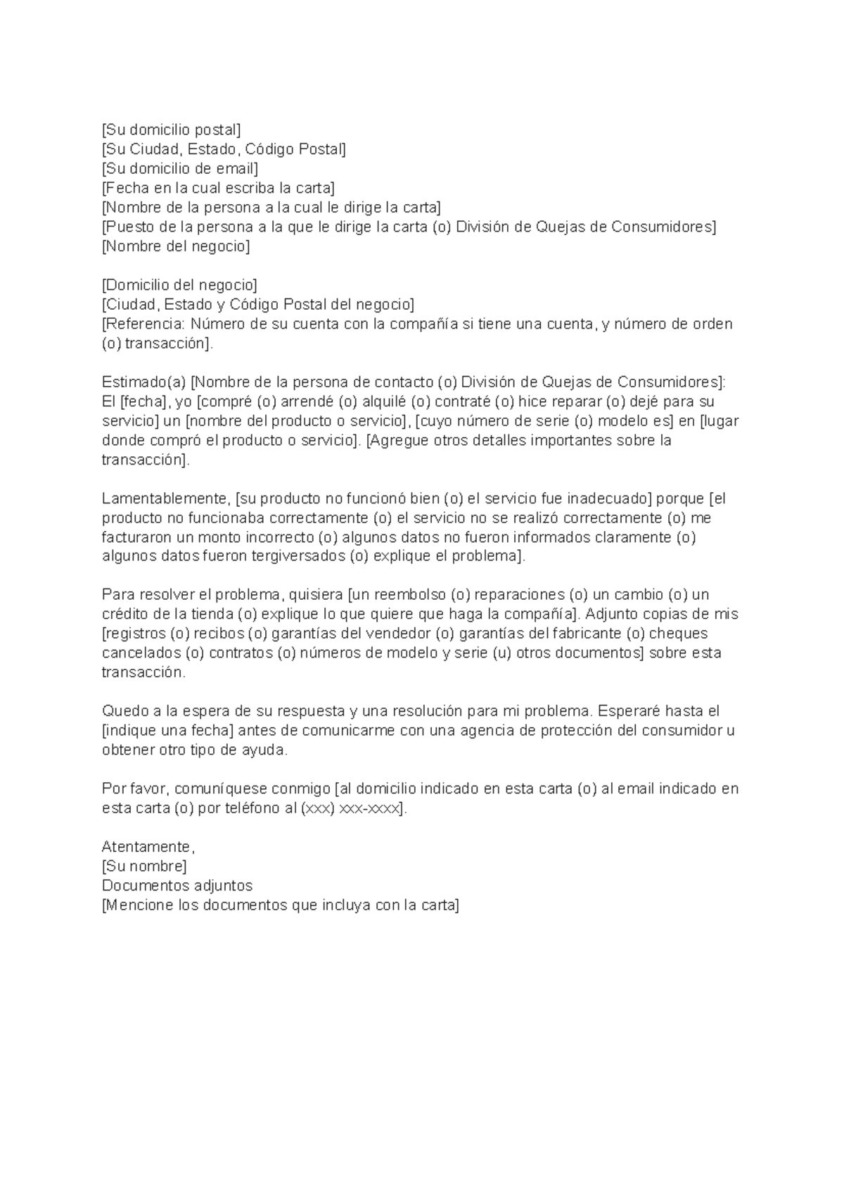 Carta de Queja Formal sobre Producto o Servicio - Studocu