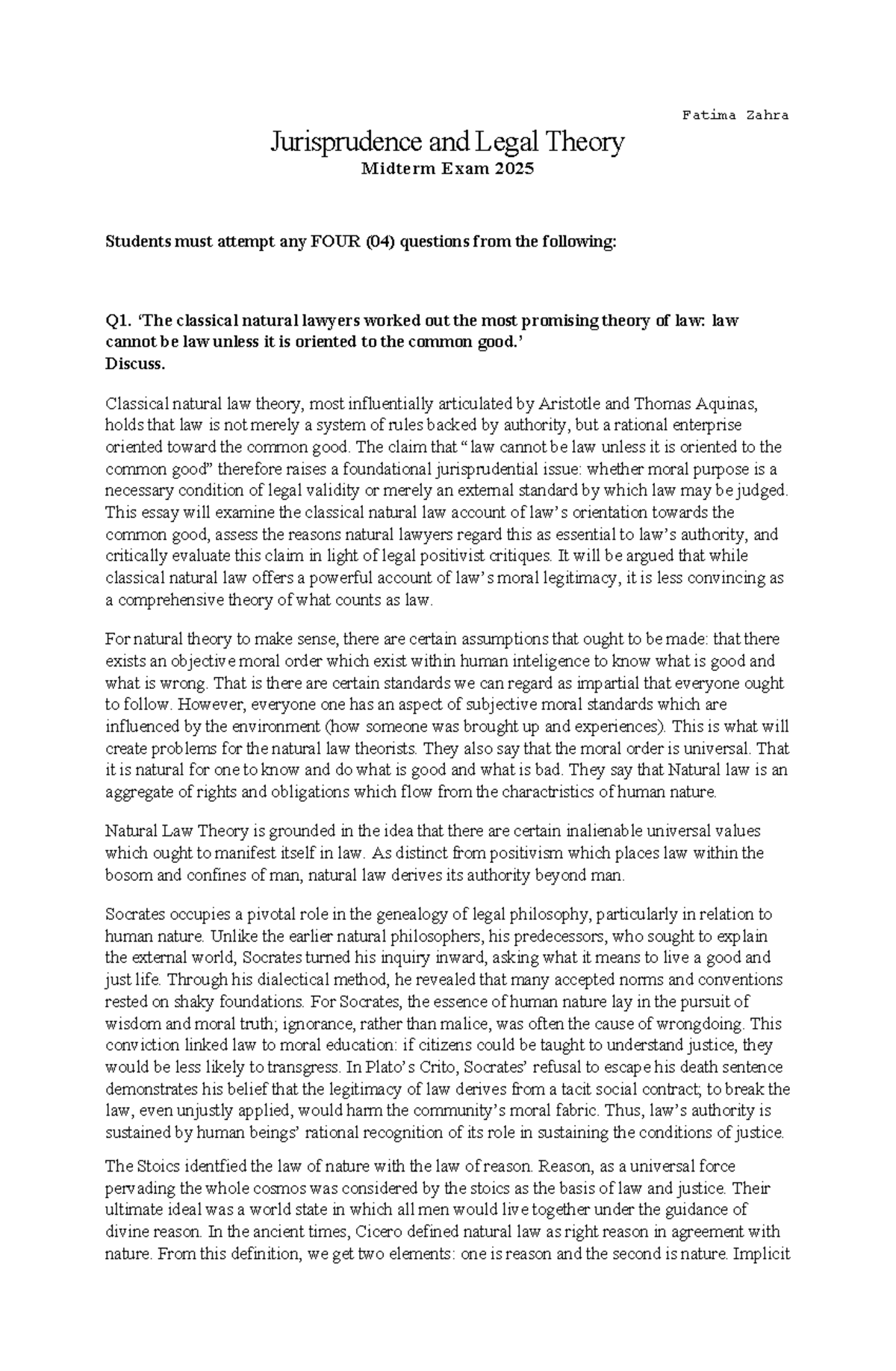 Jurisprudence and Legal Theory (JUR 2025) Midterm Exam Notes - Studocu