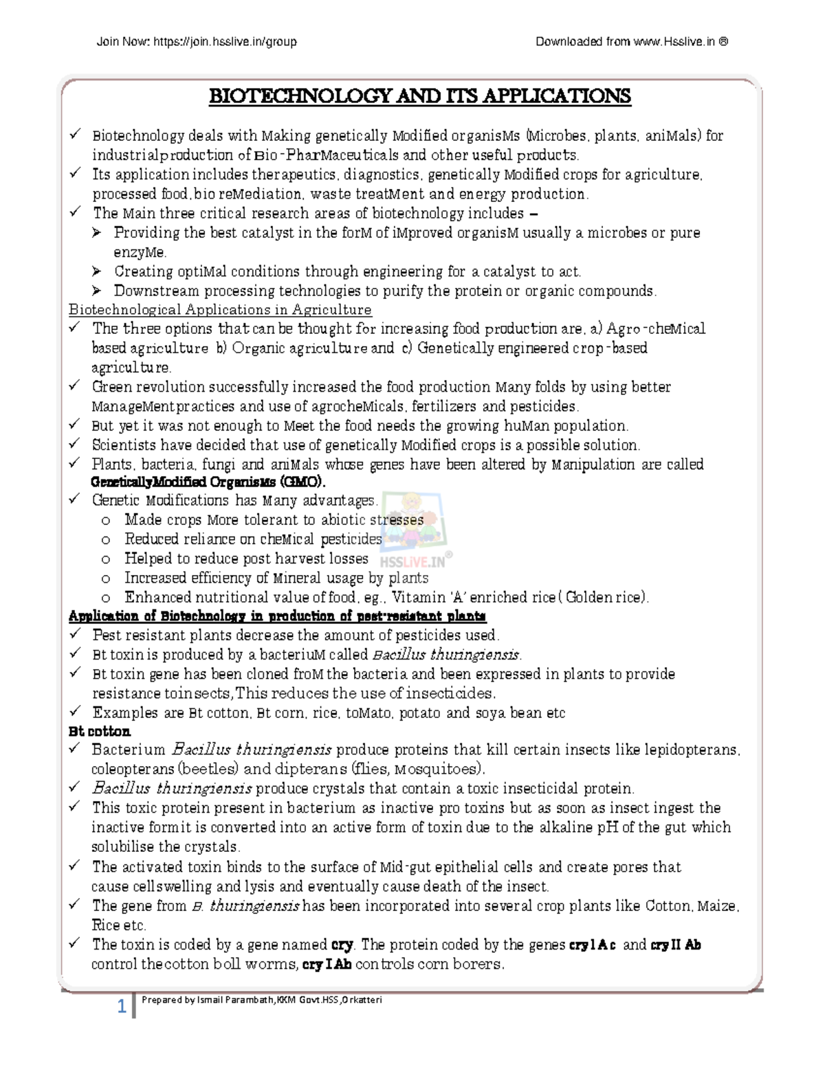 Hsslive XII BOT 3: Applications of Biotechnology in Agriculture and ...