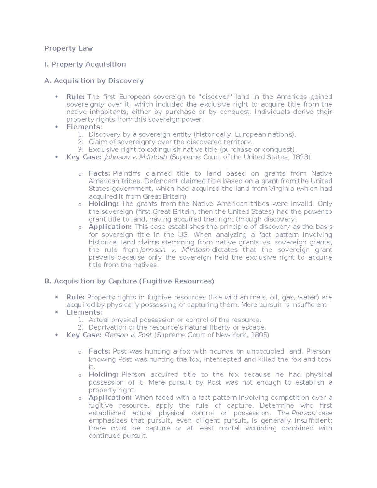 Property Law I: Key Concepts and Case Summaries for Exam Preparation ...
