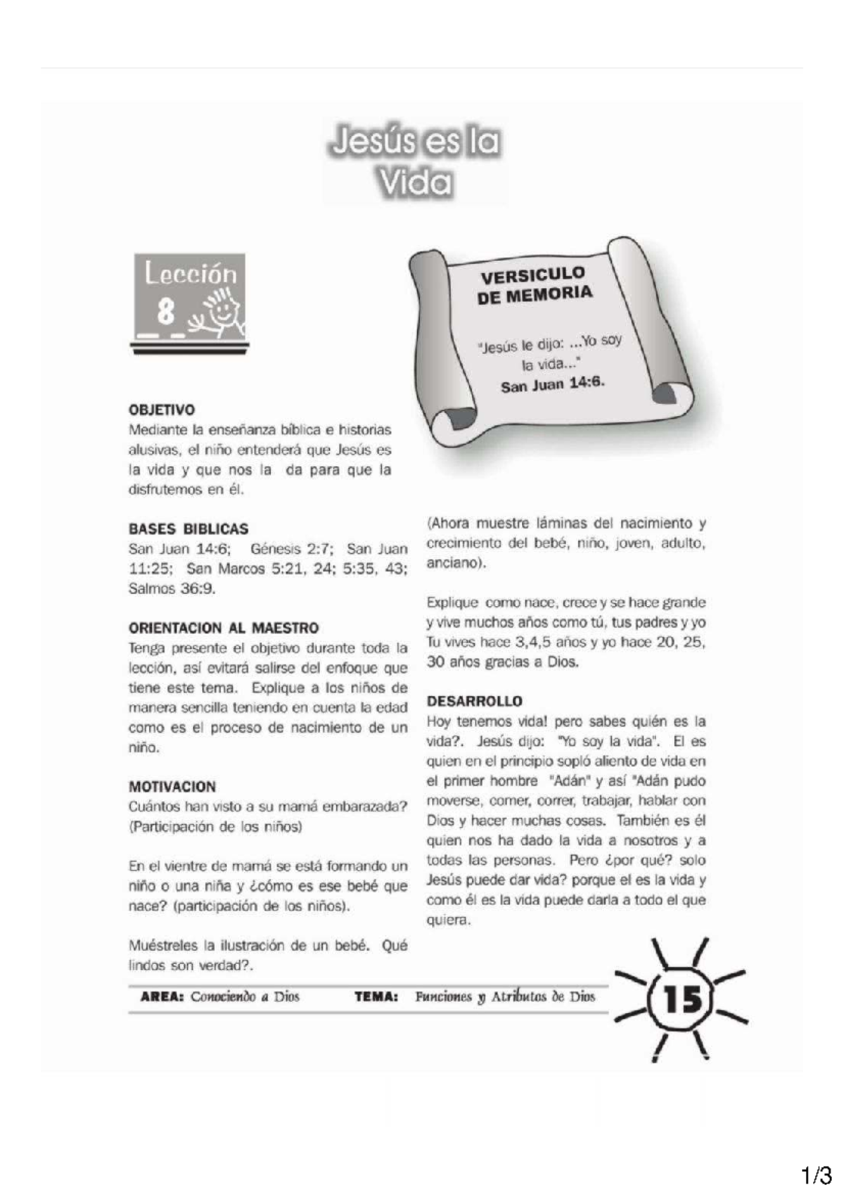 Lección: Jesús es la Vida - San Juan 14:6 y Funciones de Dios - Document Preview