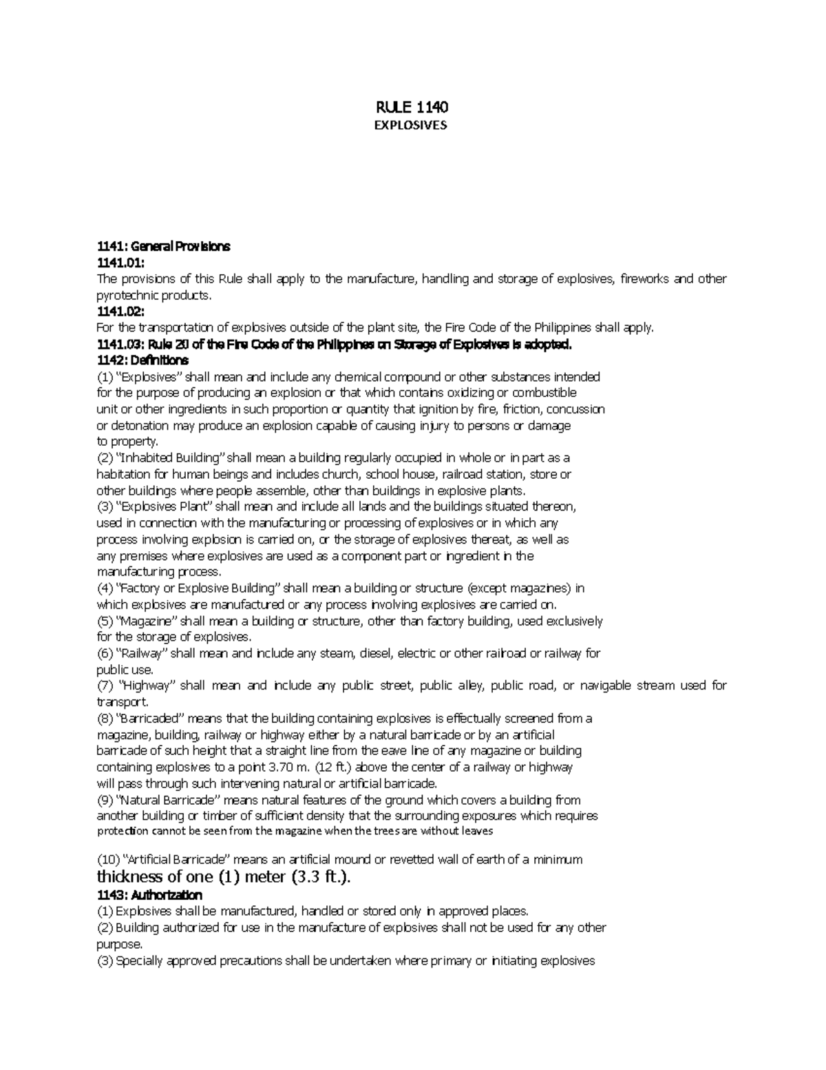 Rule 1140: Provisions and Guidelines for Explosives Handling - Studocu