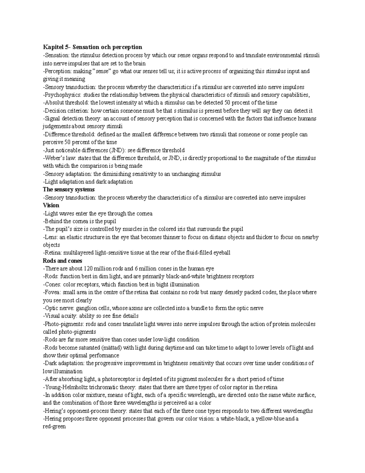 Kapitel 5: Sensation och Perception - Stimulus Detection Process - Studocu