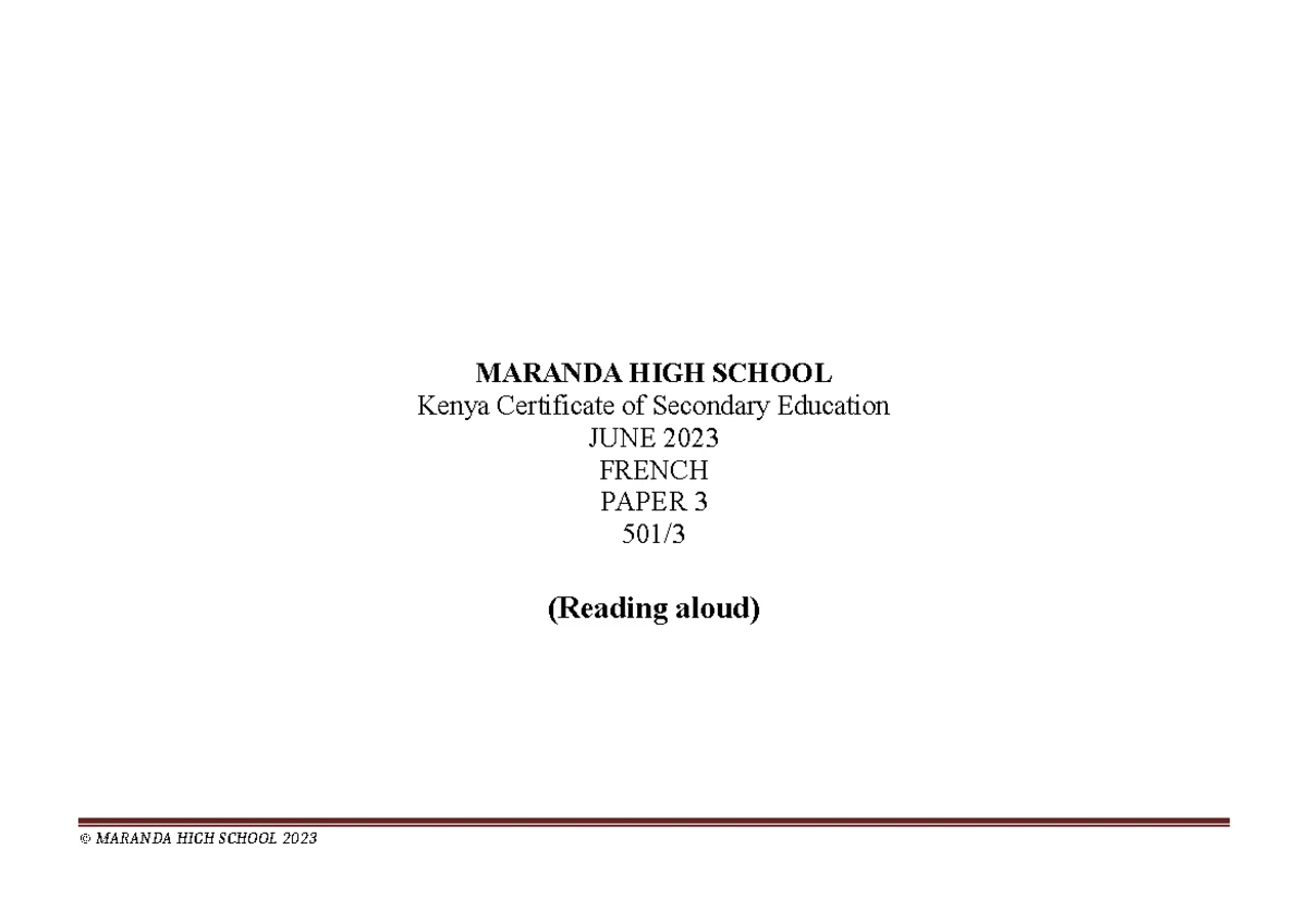 Maranda High School Agriculture 2023 Mock Exam PP1 Questions - Studocu